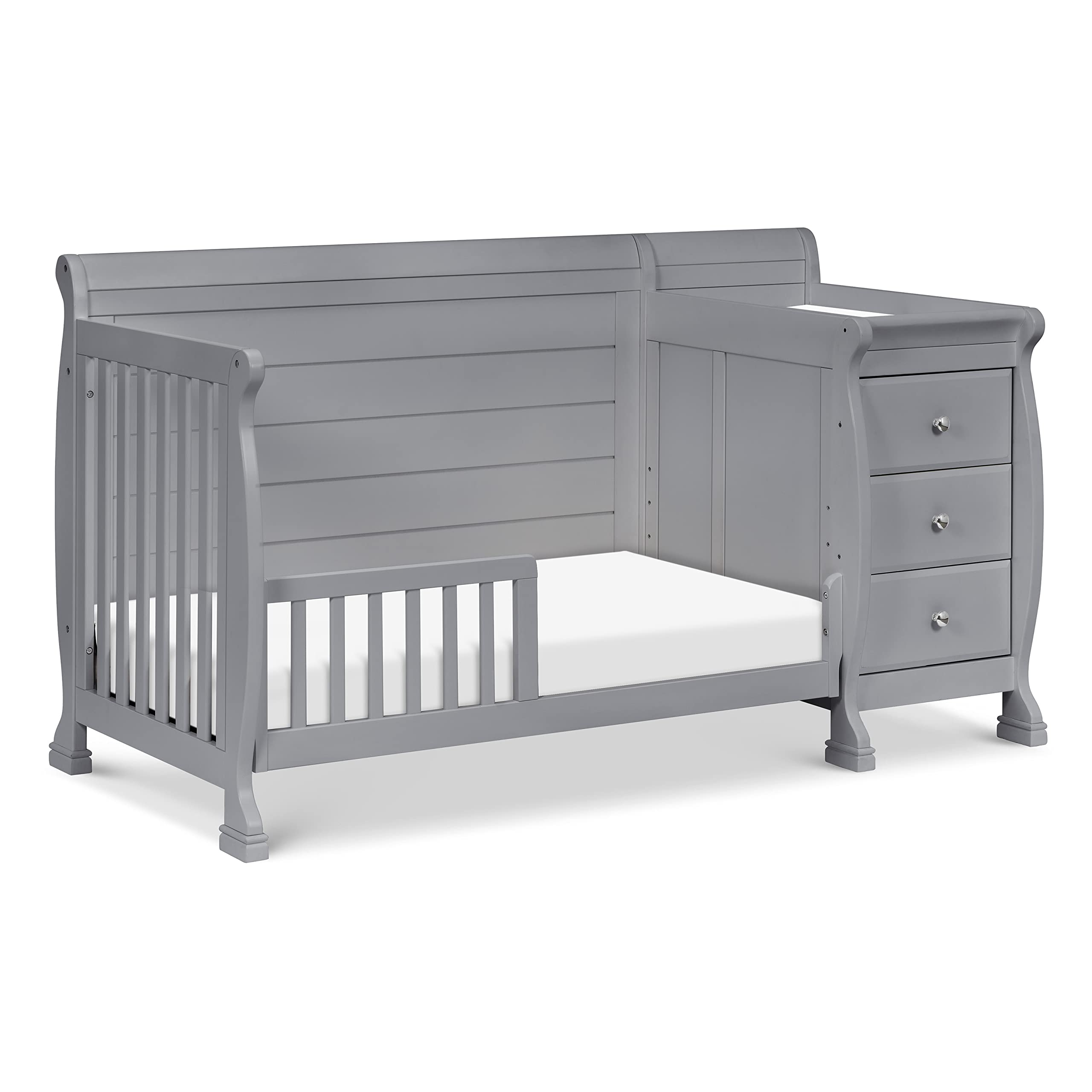DaVinci Kalani 4-in-1 Convertible Baby Crib with Changing Table - GREENGUARD Gold Certified - Converts to Toddler Bed, Daybed & Full-Size Bed - 4 Adjustable Mattress Heights - Gray - Perfect for Nursery, Bedroom & Guest Room