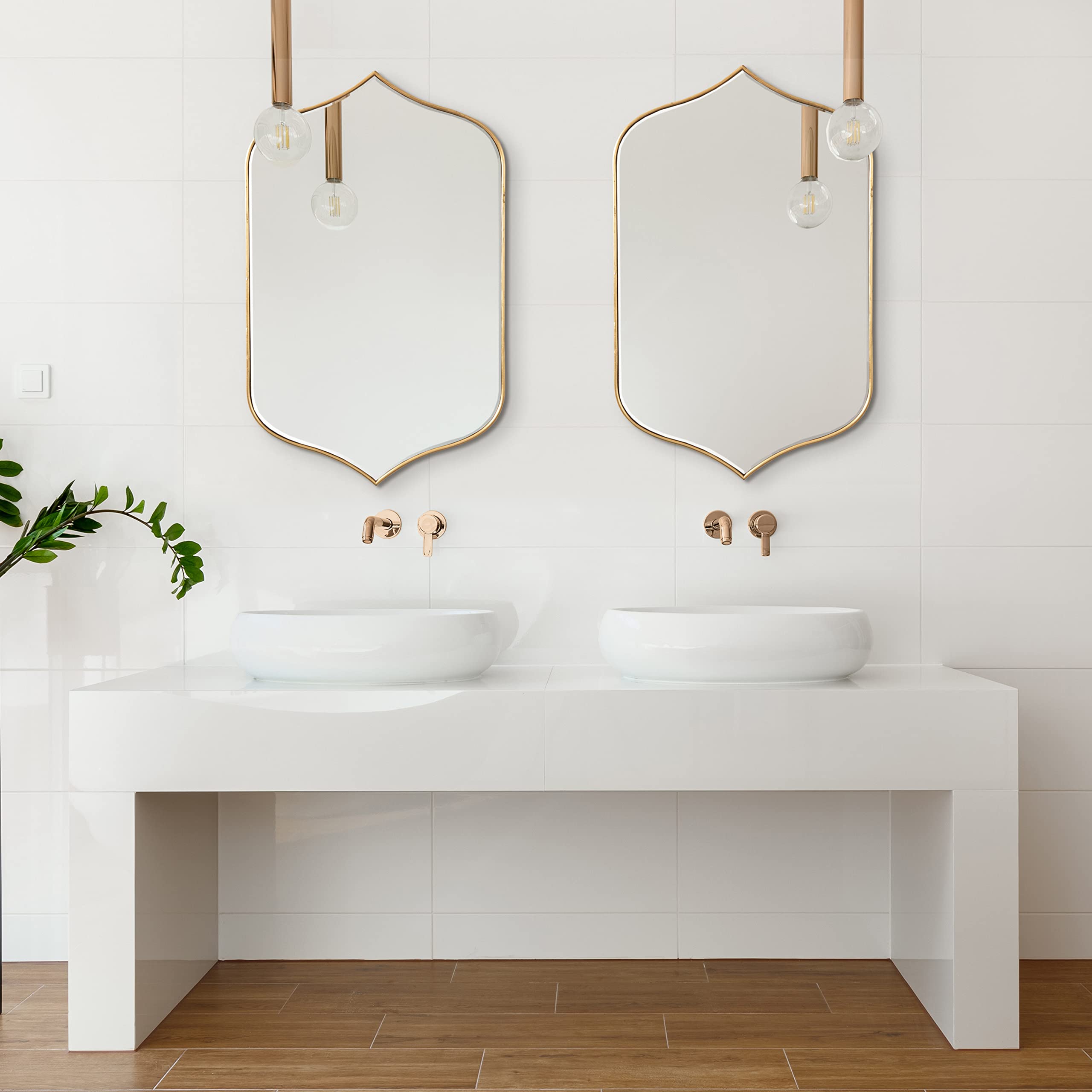 Kate and Laurel Tyla Modern Wall Mirror - 20x32 Inches, Gold Frame, Decorative Vibrant Glam Peaked Mirror for Living Room, Bedroom, or Entryway Decor