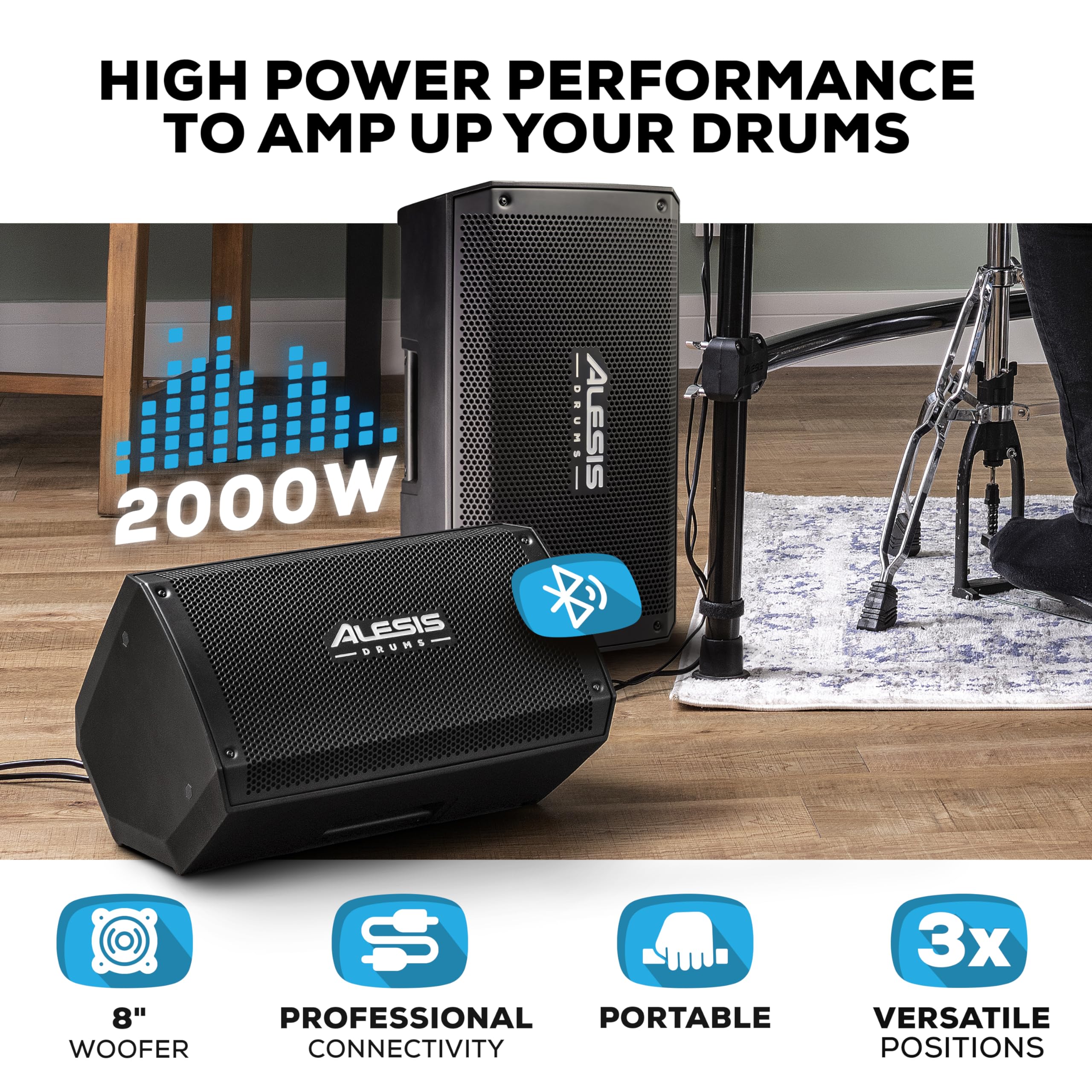 Alesis Strike Amp 8 MK2 - 2000W Powerful Drum Amplifier Speaker for Electric Drum Kits | Bluetooth Connectivity, 8