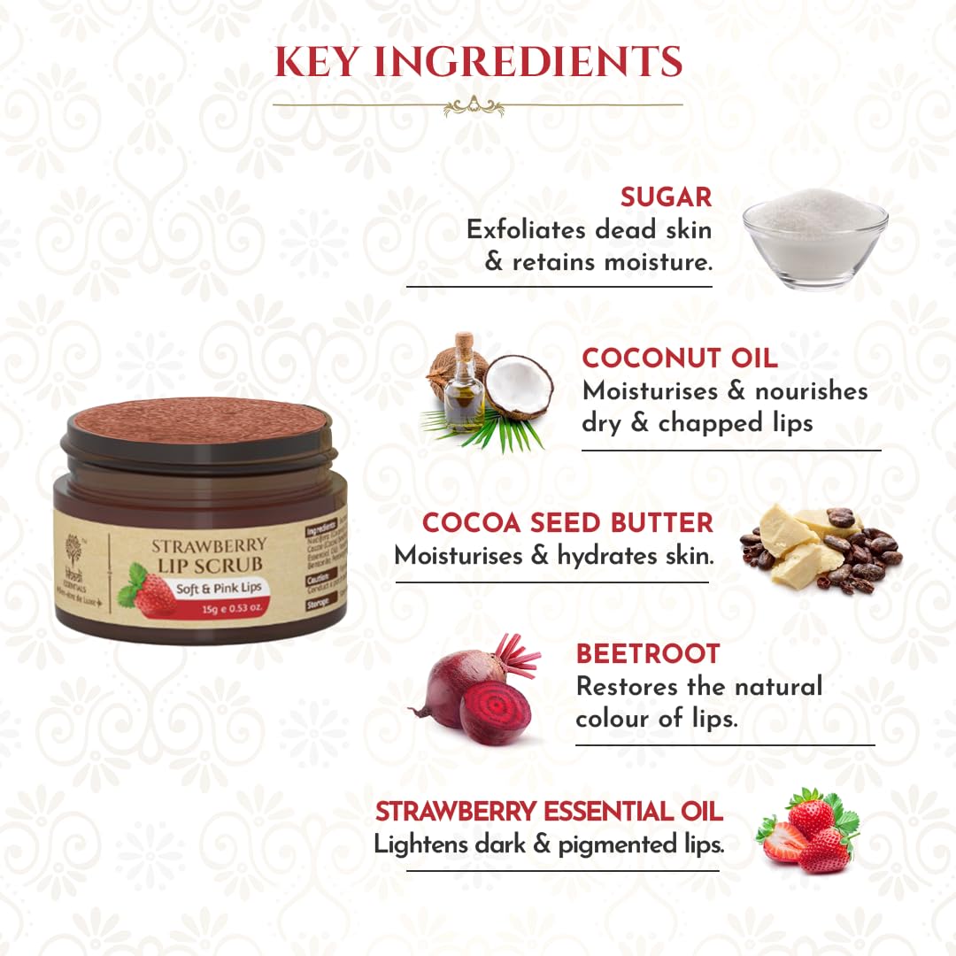 Khadi Essentials Ayurvedic Beetroot Lip Scrub - Natural Lip Lightening & Brightening Treatment | SLS & Parabens Free, 15gm | Perfect for Dry, Chapped Lips & Pre-Makeup Prep