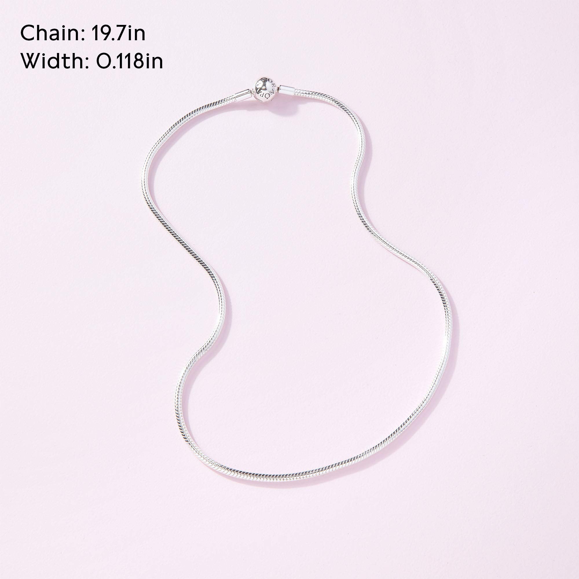 PANDORA Classic Snake Chain Charm Necklace for Women - Sterling Silver with Embossed Ball Clasp - Elegant Gift Box Included - Perfect for Birthday, Anniversary & Valentine's Day Gifts