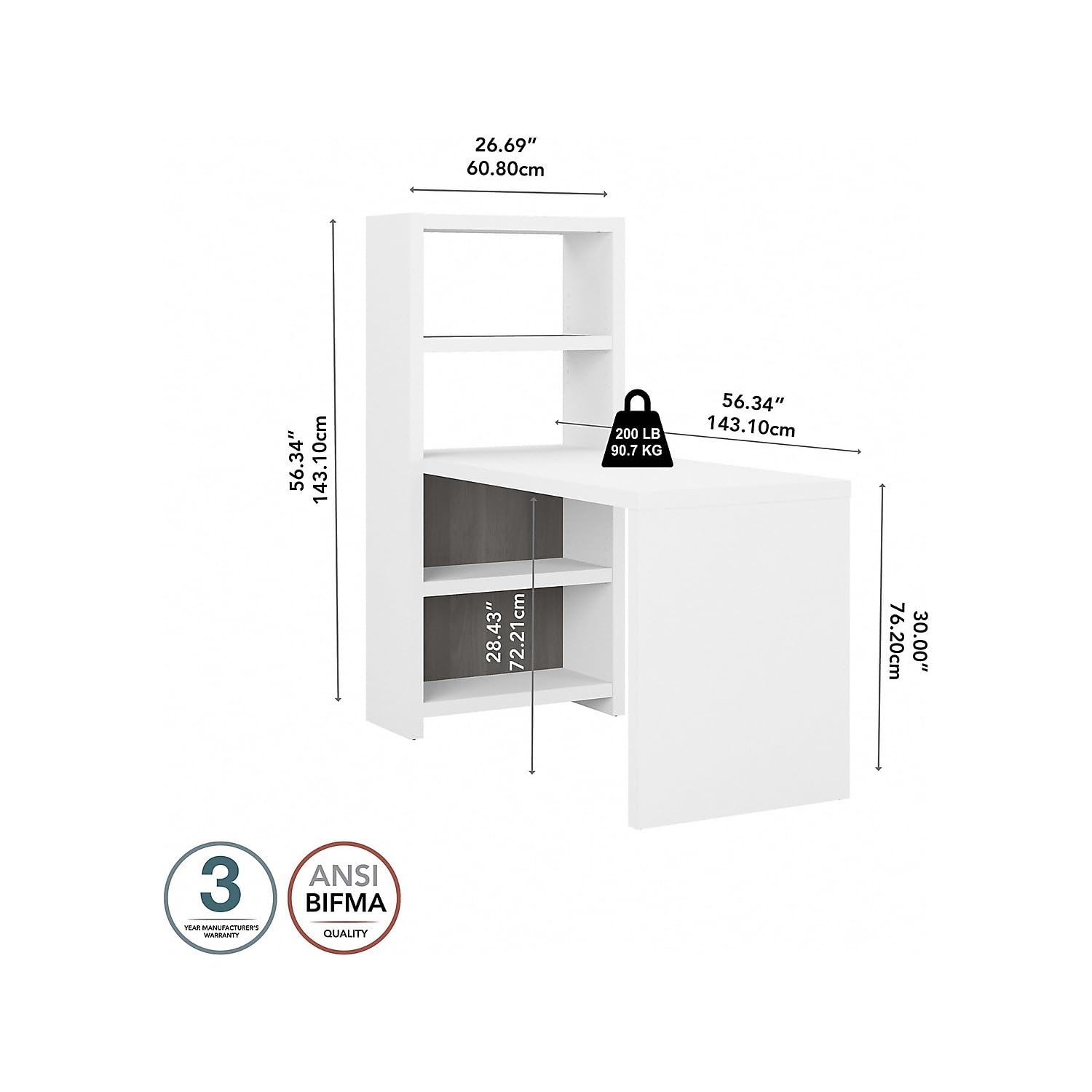 Bush Business Furniture Echo 56W Bookcase Desk - Pure White & Modern Gray Home Office Furniture for Small Spaces | Perfect for Home Office, Study Room & Workspace Organization