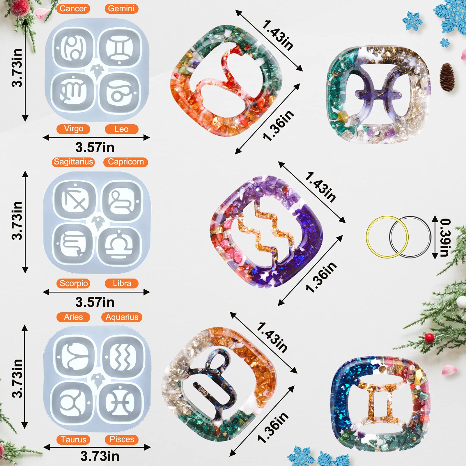 12 Constellation Epoxy Jewelry Casting Molds - Zodiac Keychain Silicone Resin Molds with 50 Open Jump Rings for DIY Pendant Ornaments, Christmas Decorations & Gifts - Perfect for Handmade Jewelry Making, Craft Projects and Personalized Presents