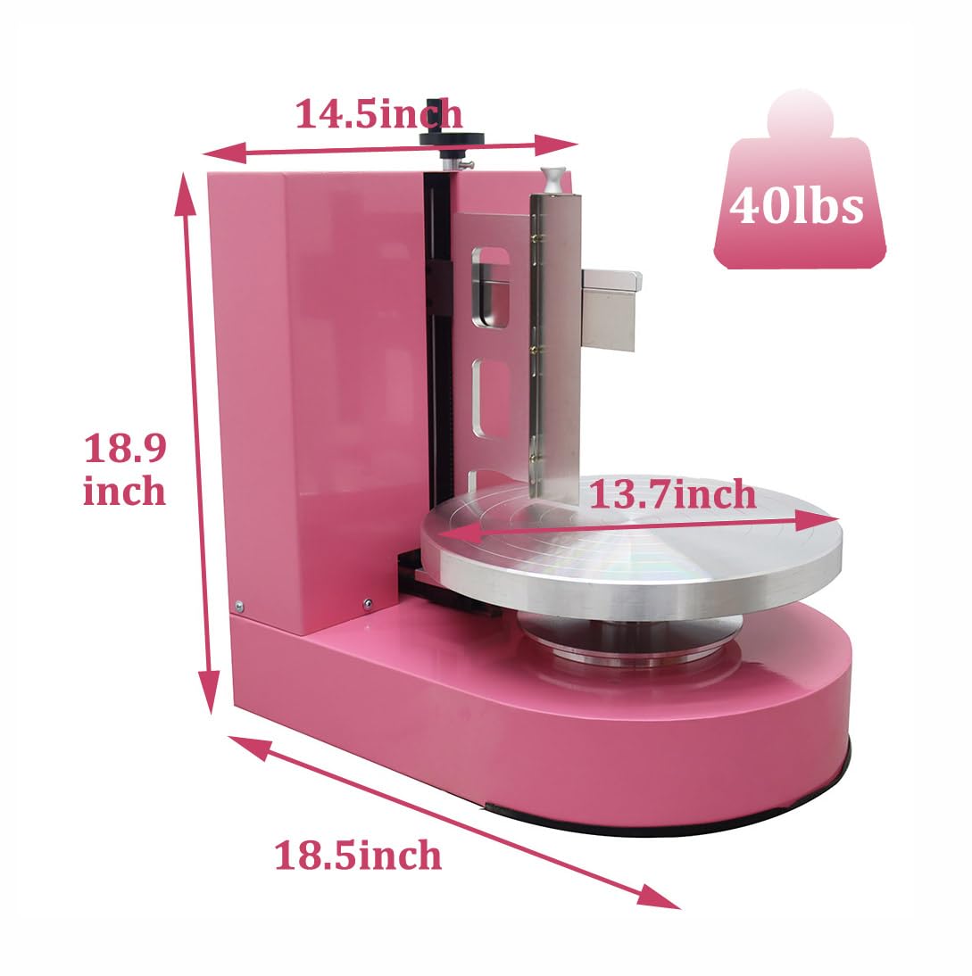 110V Pink Cake Decorating Machine - 4 to 12 Inch Cake Coating & Smoothing Tool with Waterproof LCD Display, Stainless Steel Spatula & Leak-Proof Plug | Perfect for Bakeries, Wedding Cakes & Home Baking Decorations