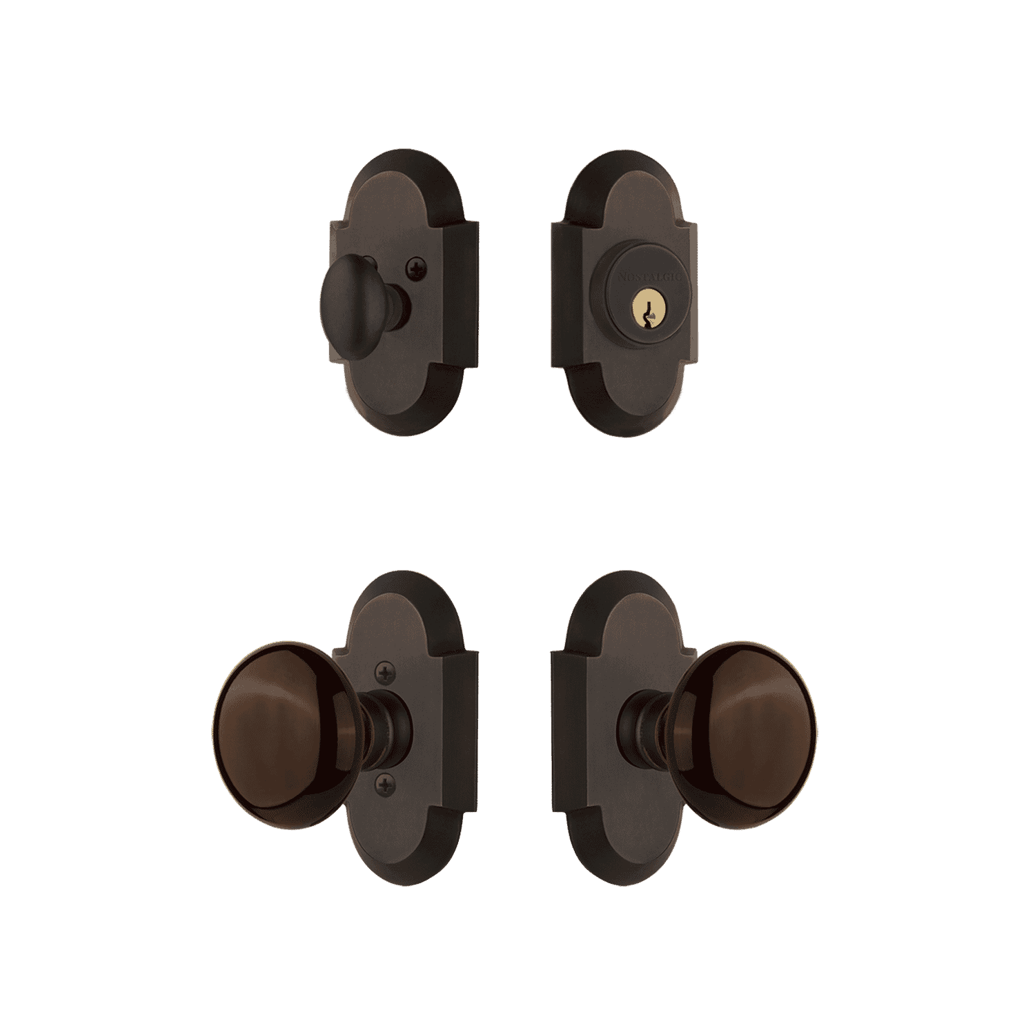 Vintage Cottage Entry Door Set with Brown Porcelain Knob - Oil Rubbed Bronze Finish for Farmhouse, Rustic Home Decor | Perfect for Front Doors, Bedrooms & Interior Design