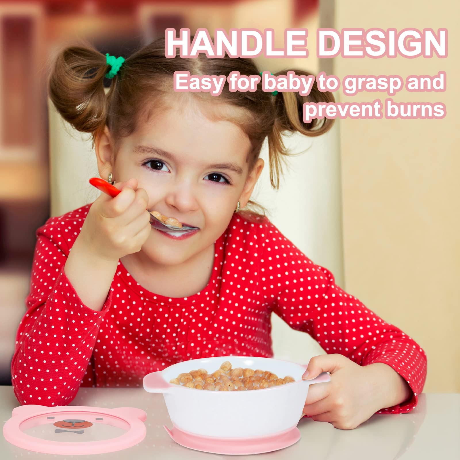 MR. CHOU Baby Bowls with Lids - Leakproof Tempered Glass & Ceramic Infant Feeding Supplies for Babies & Toddlers | 100% Food Grade Safe | Perfect for Snacks, Purees & First Foods | Easy-Grip Handles | Pink