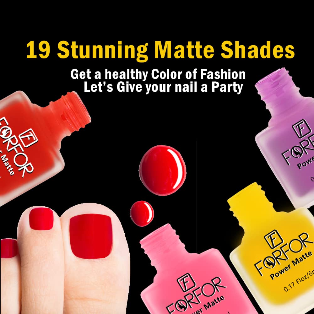 FORFOR® 12-Piece Matte Nail Polish Set - Long Lasting, Chip Resistant, Vegan & Cruelty-Free (Red, Green, Hot Magenta, Dusky Beige, Transparent, Burnt Orange, Black, Purple, Blue, Gray, Green, Crimson) - Perfect for Manicures, Pedicures, Nail Art & Salon Quality Results at Home