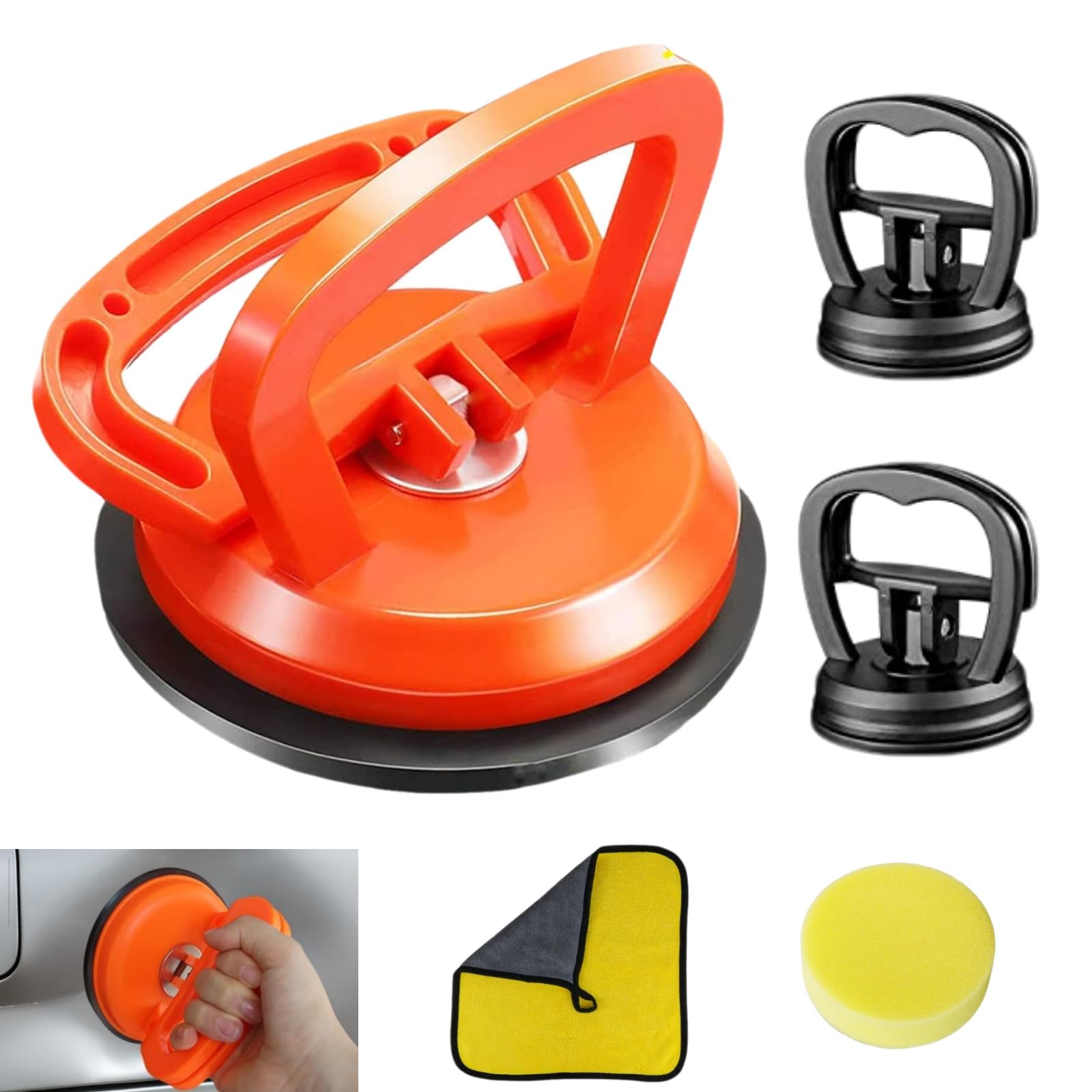 Aimery 3 Pack Car Dent Puller Kit with Suction Cups (1 Large, 2 Small) - Includes Waxing Sponge & Towel for Auto Dent Repair, Glass & Steel Surface Lifting, Furniture Moving & Scratch Removal - Perfect for DIY Home & Car Owners | Ideal for Garage Repairs, Auto Body Shops & Household Fixes