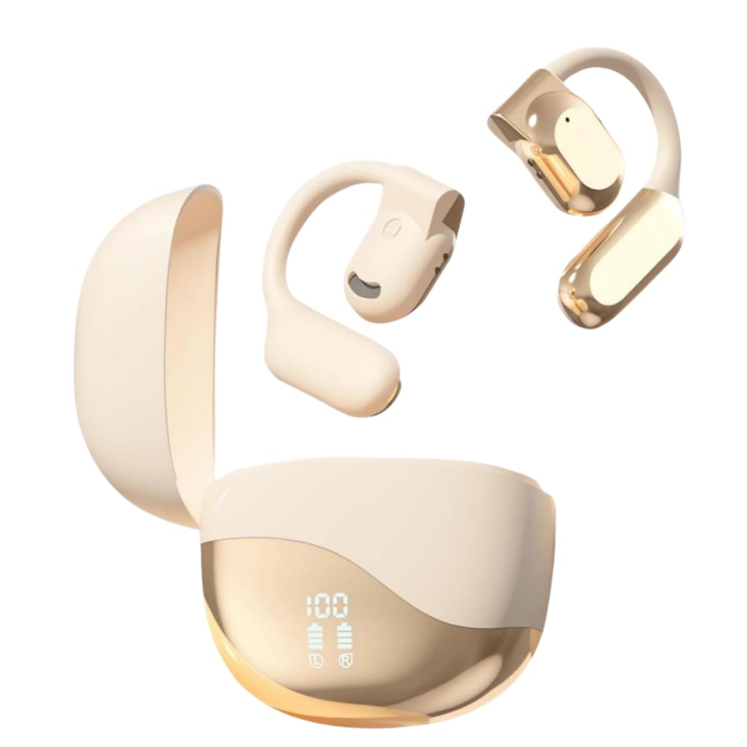 Open Ear Gaming Headphones - Air Conduction HiFi Stereo Sound, IPX5 Waterproof, Noise Cancelling Wireless Bluetooth Earbuds with Built-in Mic & Flexible Earhooks for Android/iOS - 58H Playtime (Yellow) | Perfect for Gaming, Workouts, Running & Outdoor Activities
