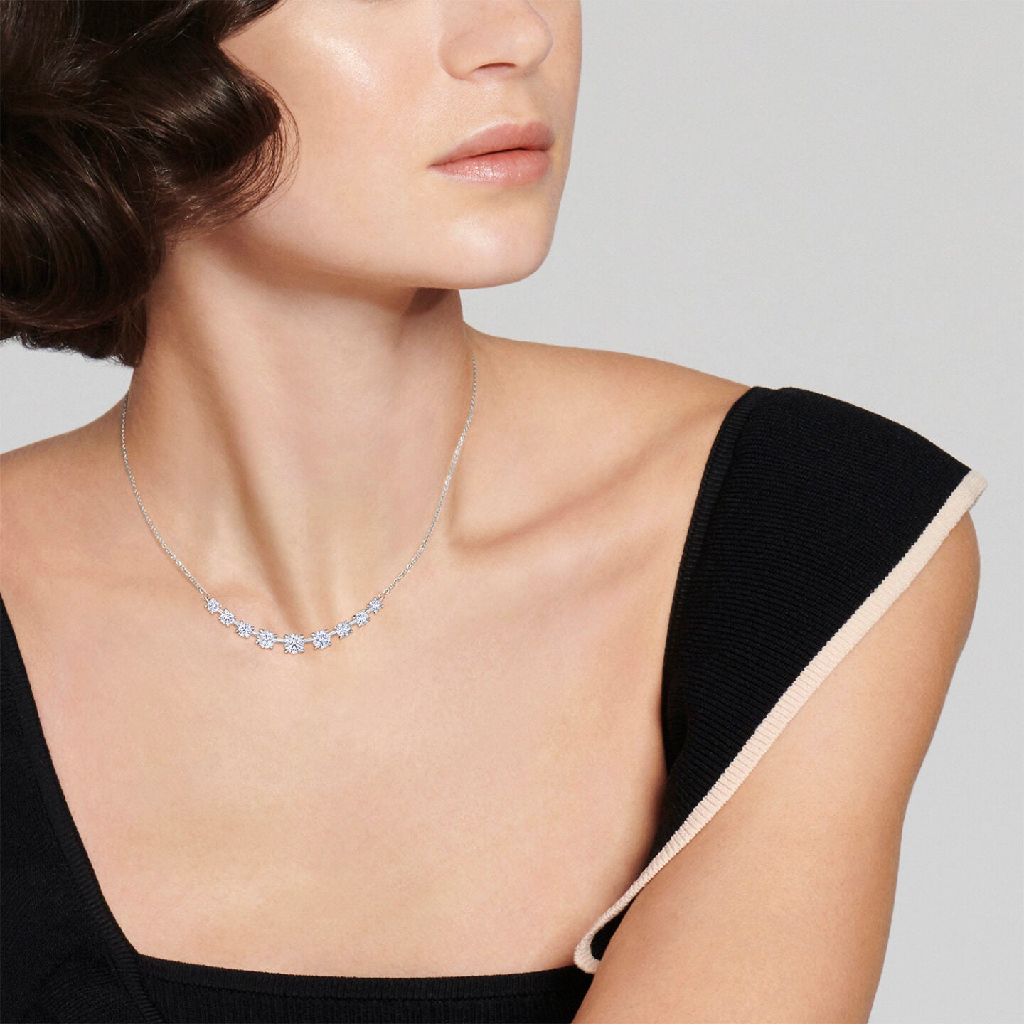 Starry Night 9 Stone Demi Riviera Necklace - 14K Gold Plated Cubic Zirconia Pendant for Women | Perfect for Evening Parties, Date Nights & Special Occasions