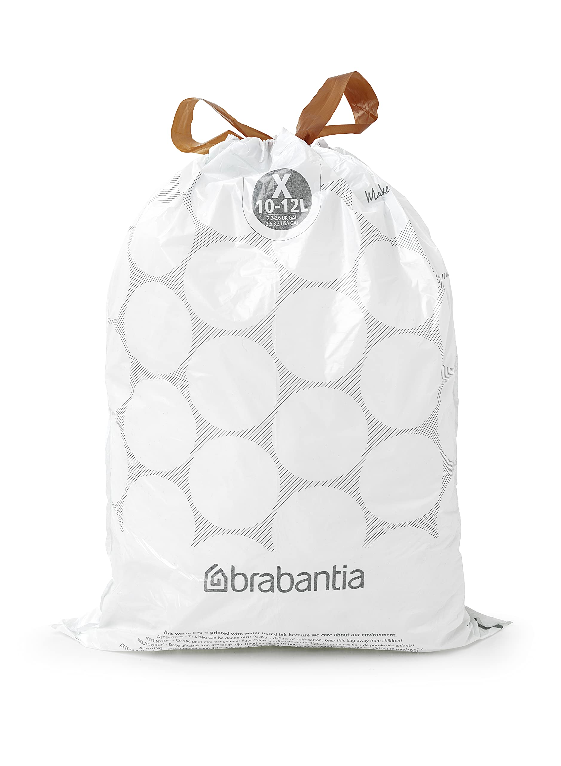 Brabantia PerfectFit Drawstring Trash Bags - 40 Count, 2.6-3.2 Gallon Kitchen Garbage Can Liners | Thick Plastic Waste Bags for Home, Office & Outdoor Use