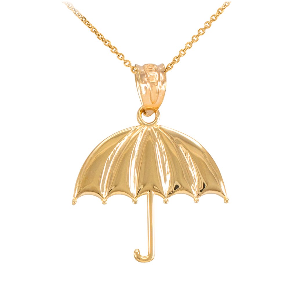 10K Yellow Gold High Polish Umbrella Pendant Necklace - Elegant Jewelry Gift for Women, Perfect for Rainy Days & Fashion Accessories