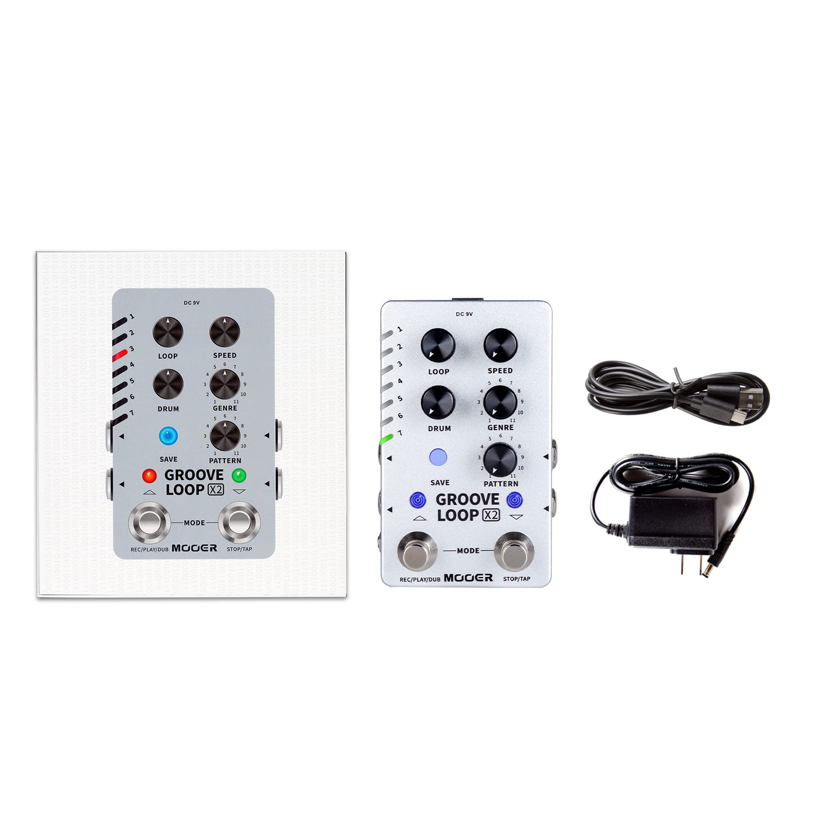 MOOER Groove Looper Pedal - Stereo Guitar Loop Recorder with 140 Minutes Loop Time & 121 Drum Grooves - Drum Machine & Editor Software Included (X2) - Perfect for Live Performances, Music Production & Home Studio Recording