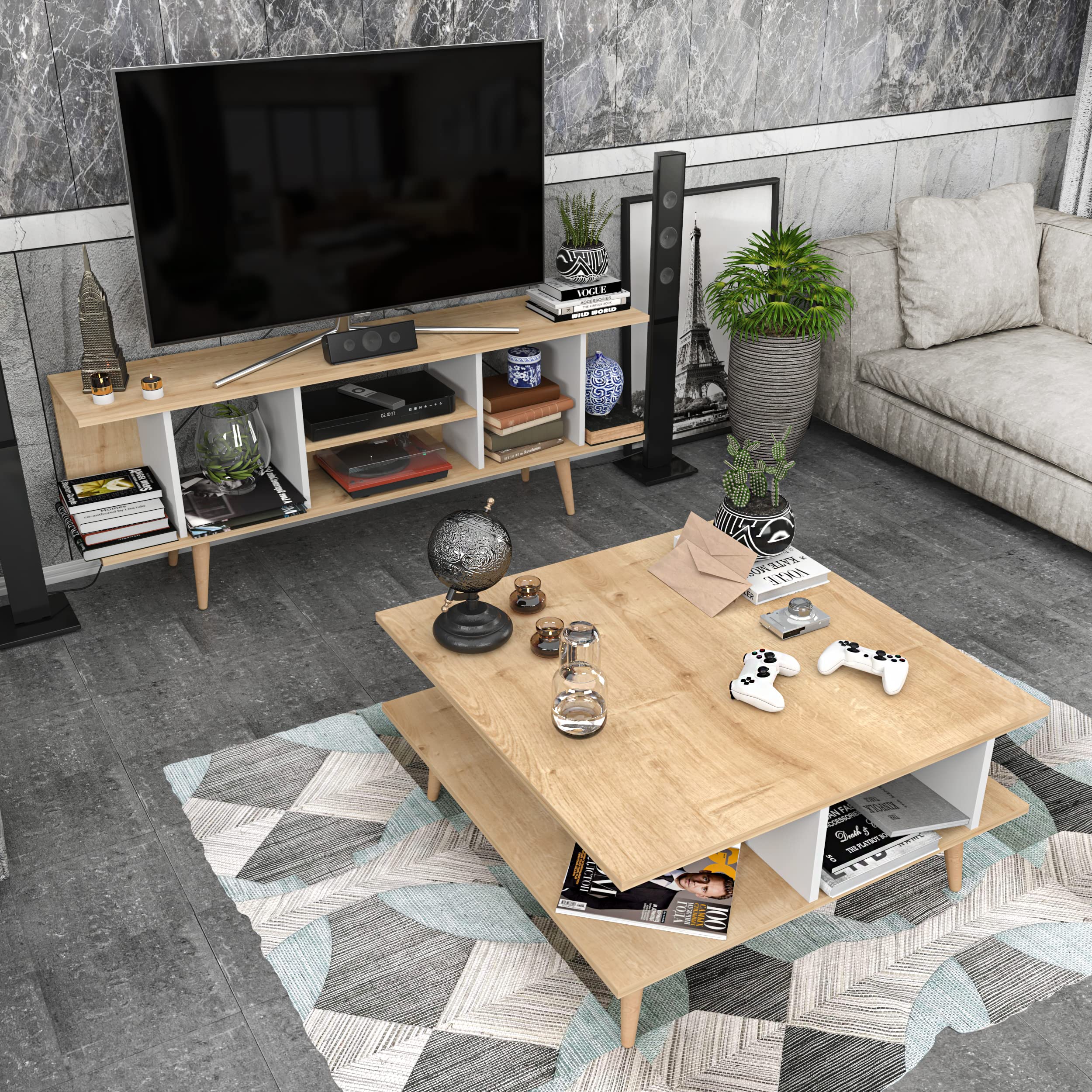 Decorotika Akya Solid Oak Coffee Table - Modern Wooden Living Room Furniture for Home Decor, Sofa Table, Center Table, and Lounge Use