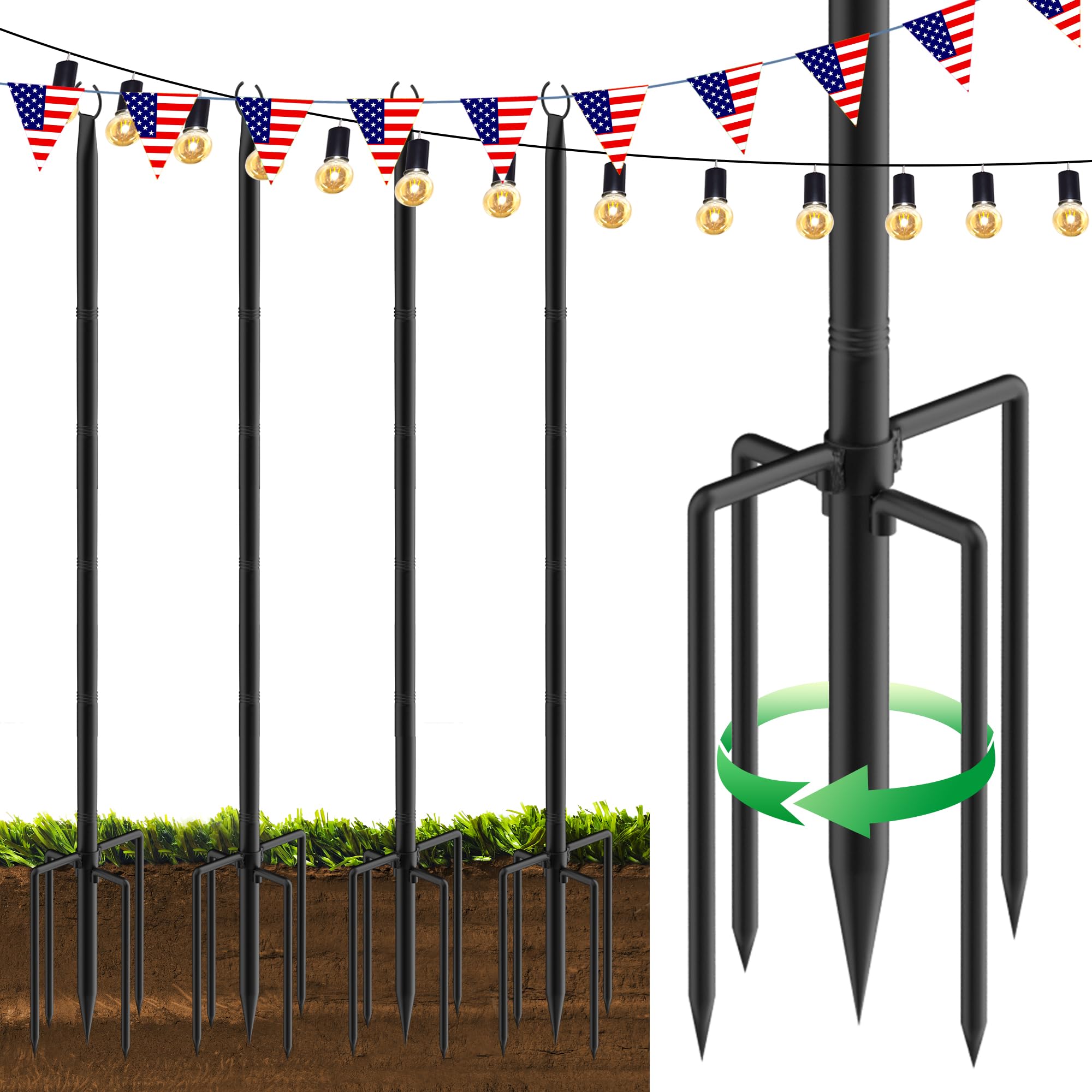 4 Pack 9FT Outdoor String Light Poles - Waterproof & Rustproof Metal Hanging Stands with Electrophoresis Design for Garden, Patio, Wedding, Backyard, Deck & Party Decorations - Black (Perfect for Outdoor Lighting, Landscape Decoration and Special Events)