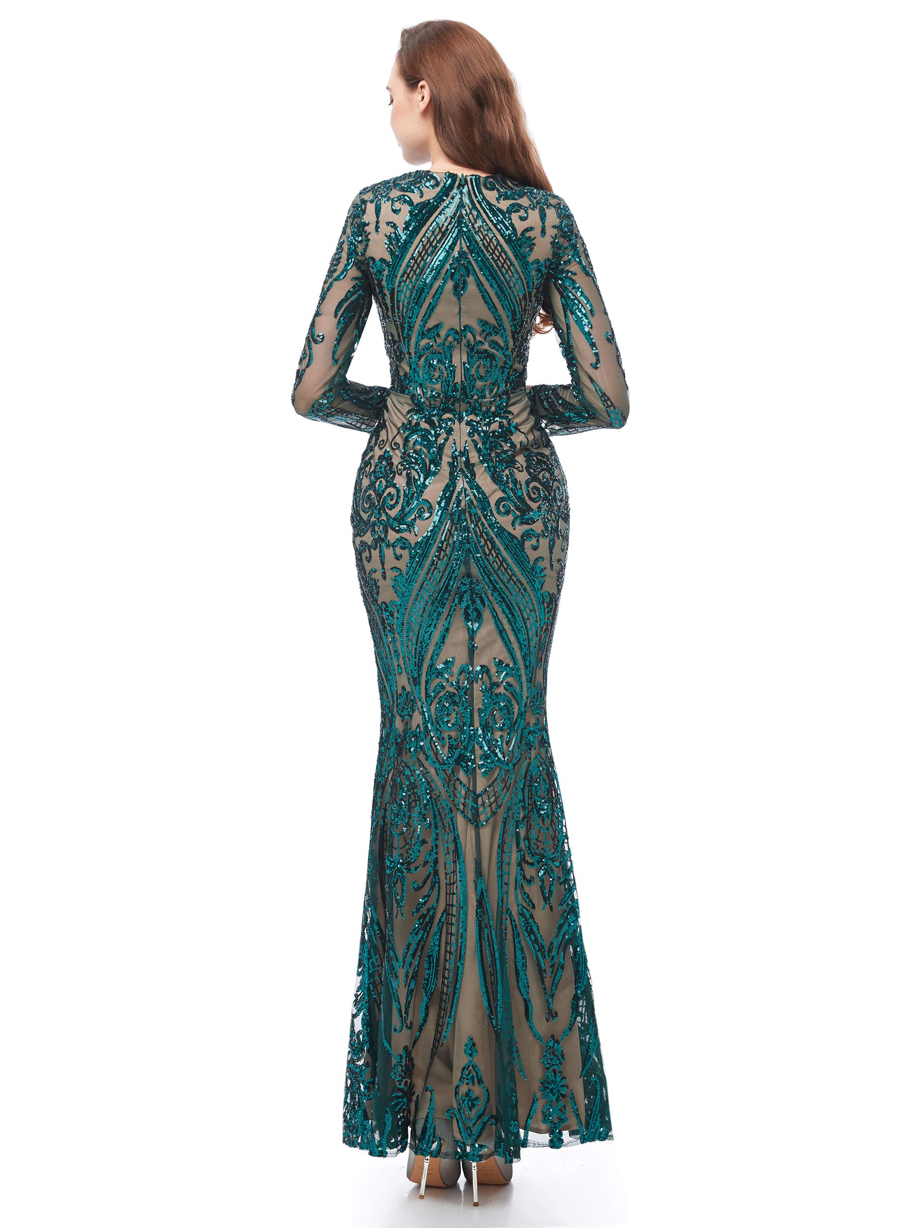 Elegant Long Sleeve Sequin Prom Dress with Detachable Skirt - Sparkly Mermaid Pageant Gown for Evening Gala, Homecoming, Wedding & Formal Events