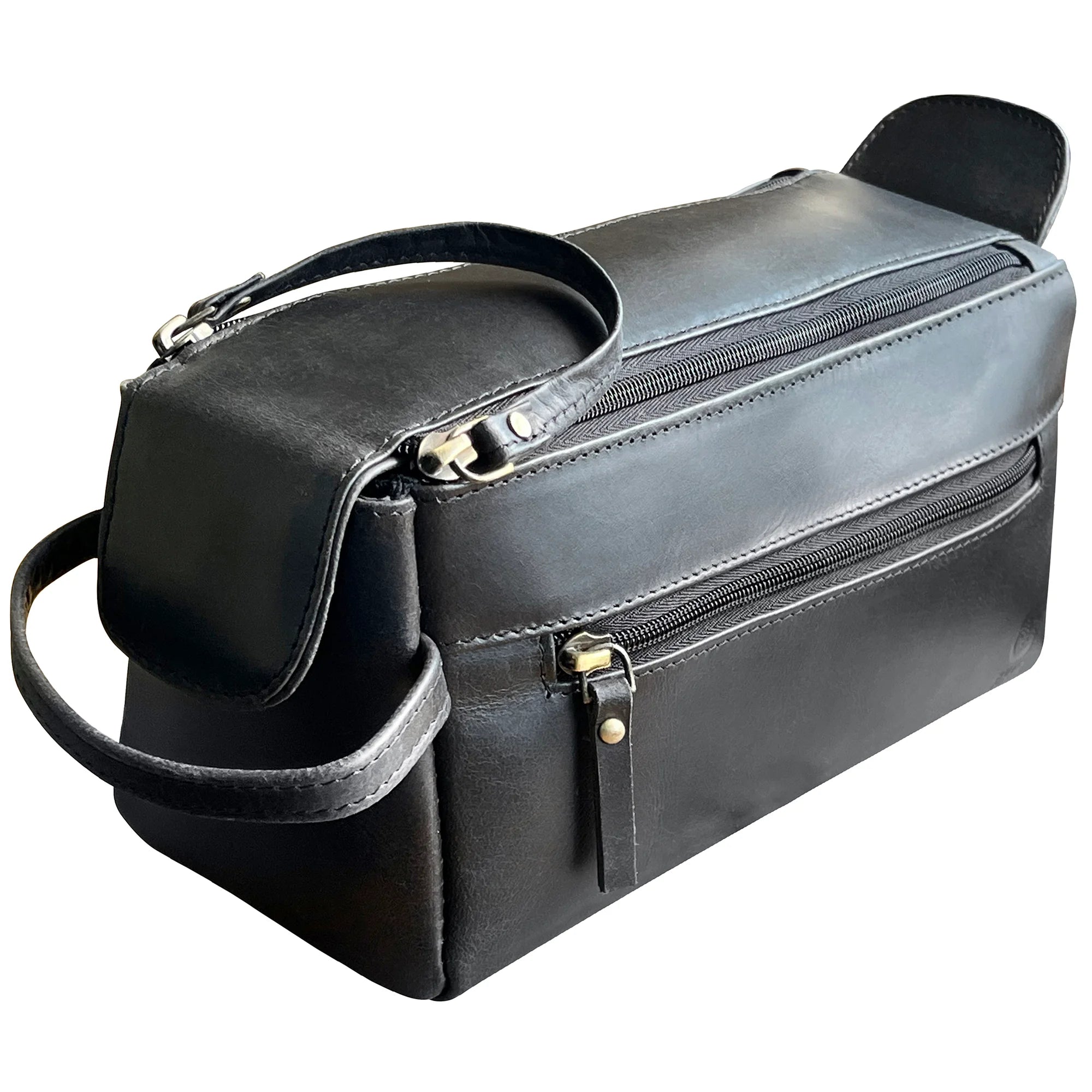 Premium Men's Leather Toiletry Bag - Waterproof Travel Cosmetic Organizer (Black) | Perfect for Business Trips, Gym & Weekend Getaways