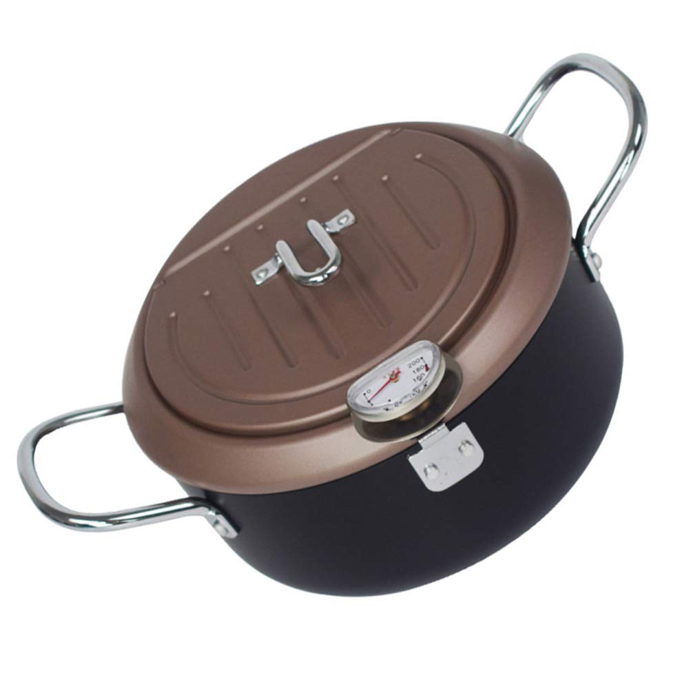 Oil Saving Deep Fryer Pan with Thermometer - Temperature Control Kitchen Fry Pot for Chicken, Potato & Seafood | Perfect for Home Cooking, Frying, and Japanese-Style Tempura