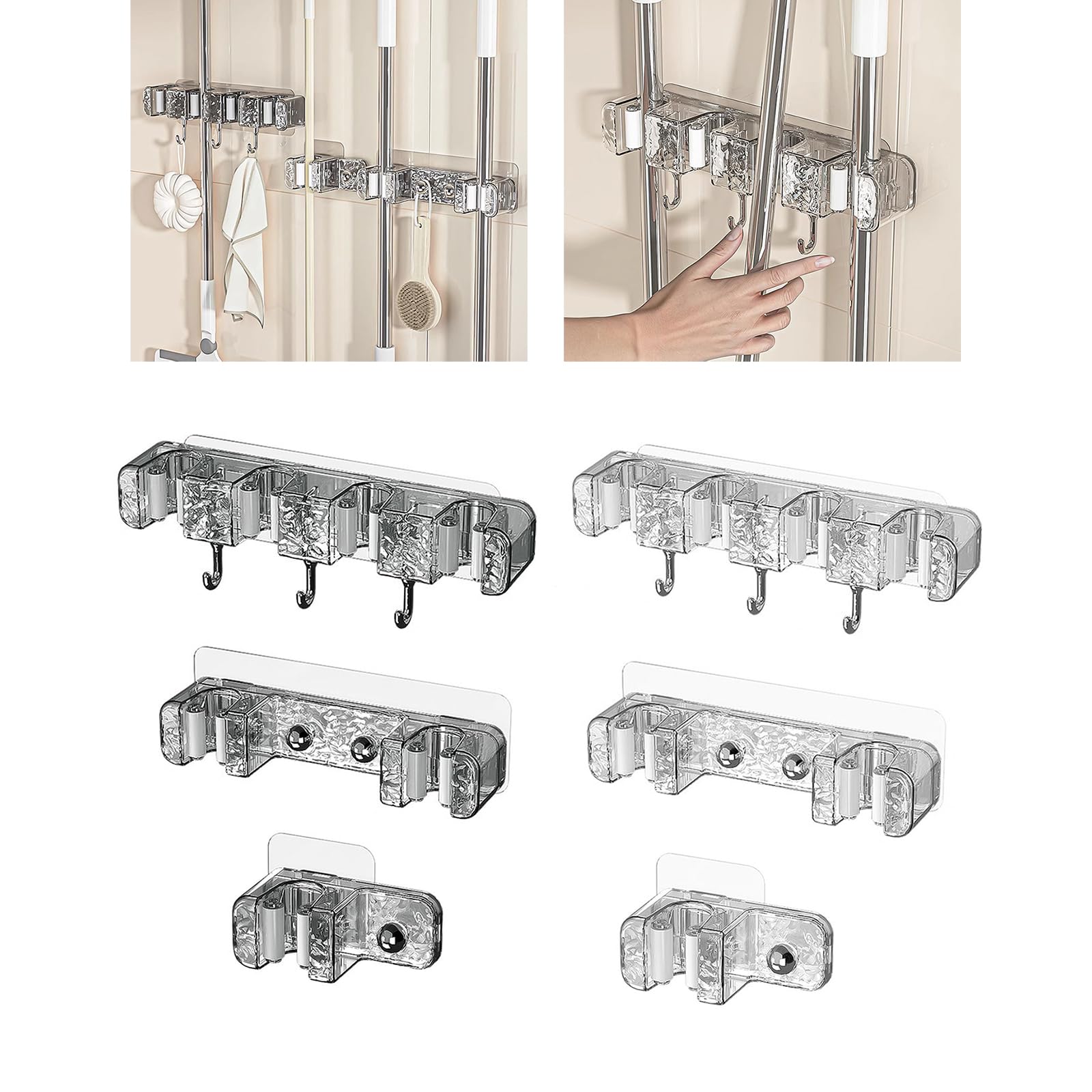 No-Punch Water Corrugated Mop Wall-Mounted Clip - Multi-Functional Broom Hanger Rack with Self-Adhesive - No-Drilling Kitchen Storage Organizer for Mops, Brooms & Cleaning Tools - Perfect for Bathroom, Garage & Utility Room Organization