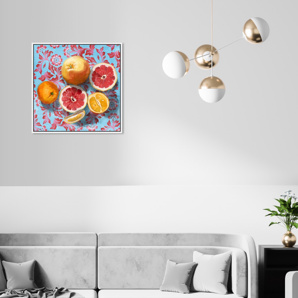 Tropical Citrus Still Life Blue Framed Canvas Wall Art Print - Sour Fruit Kitchen Decor for Cabin & Lodge - Perfect for Farmhouse, Dining Room & Country Style Homes