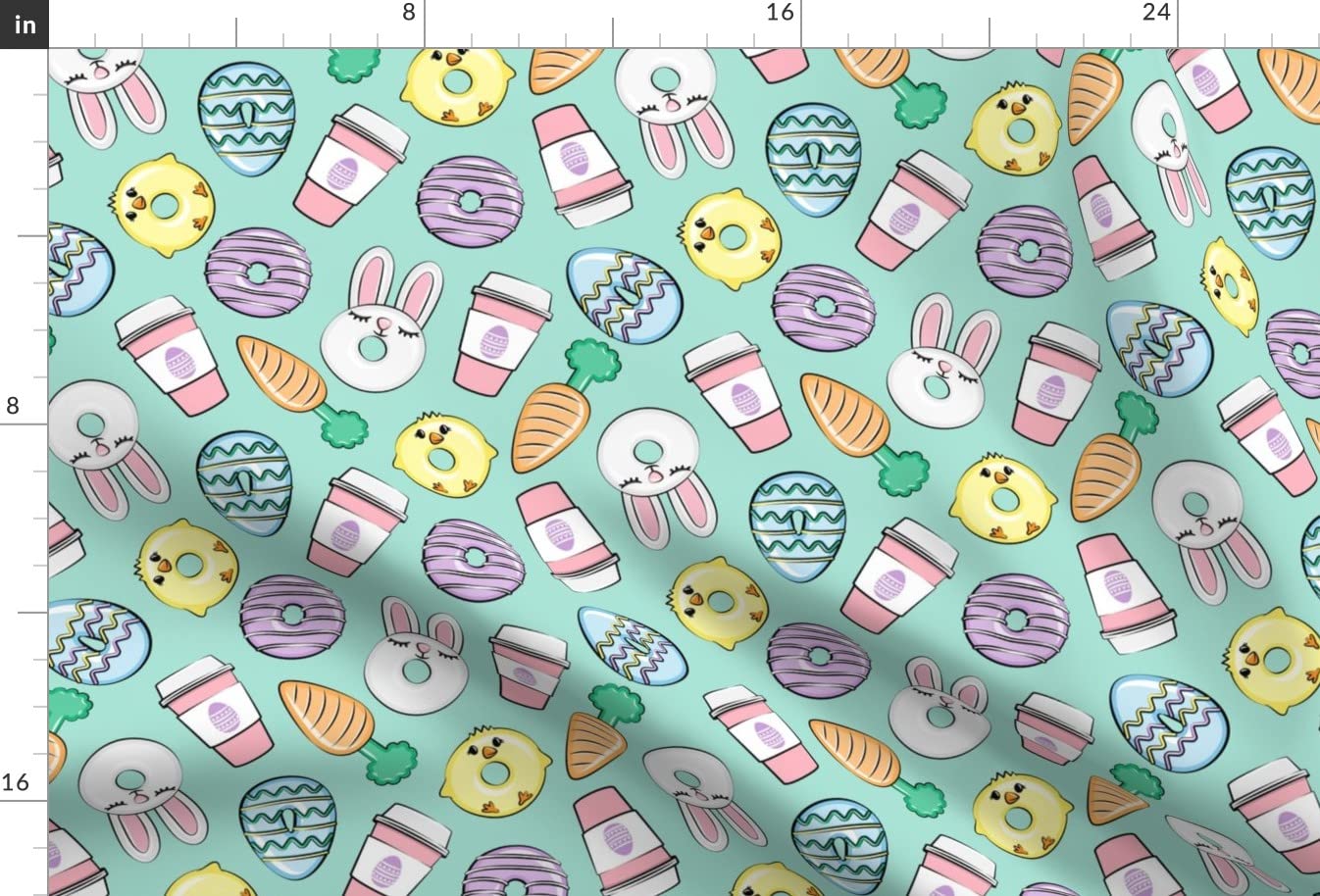 Easter Donuts Coffee Aqua Spring Bunny Rabbit Chick Carrot Printed Velvet Upholstery Fabric - Fat Quarter for Home Decor, Apparel & DIY Projects | Perfect for Easter Crafts, Throw Pillows & Table Runners