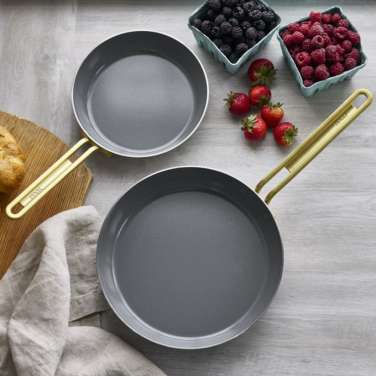 Stanley Tucci™ 8 & 10 Inch Stainless Steel Ceramic Nonstick Fry Pan Set with Champagne Handles - Perfect for Sautéing, Frying & Cooking Family Meals