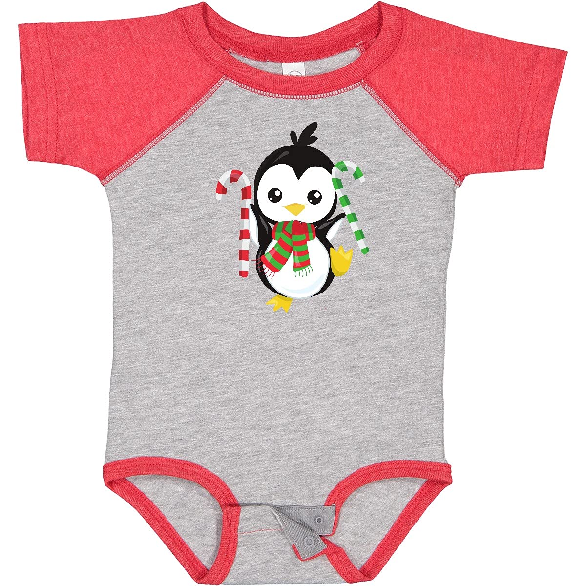 Inktastic Christmas Penguin Baby Bodysuit - Cute Penguin with Scarf & Candy Cane Design - Perfect for Holiday Photos, Family Gatherings & Christmas Celebrations
