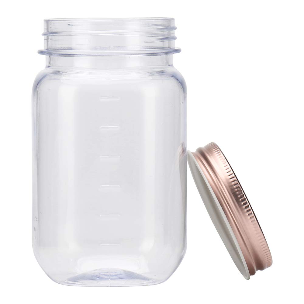 Novelinks 16oz Clear Plastic Jars with Rose Gold Lids - 10 Pack BPA-Free Refillable Round Storage Containers for Kitchen Pantry Organization, Bathroom Essentials & Craft Supplies