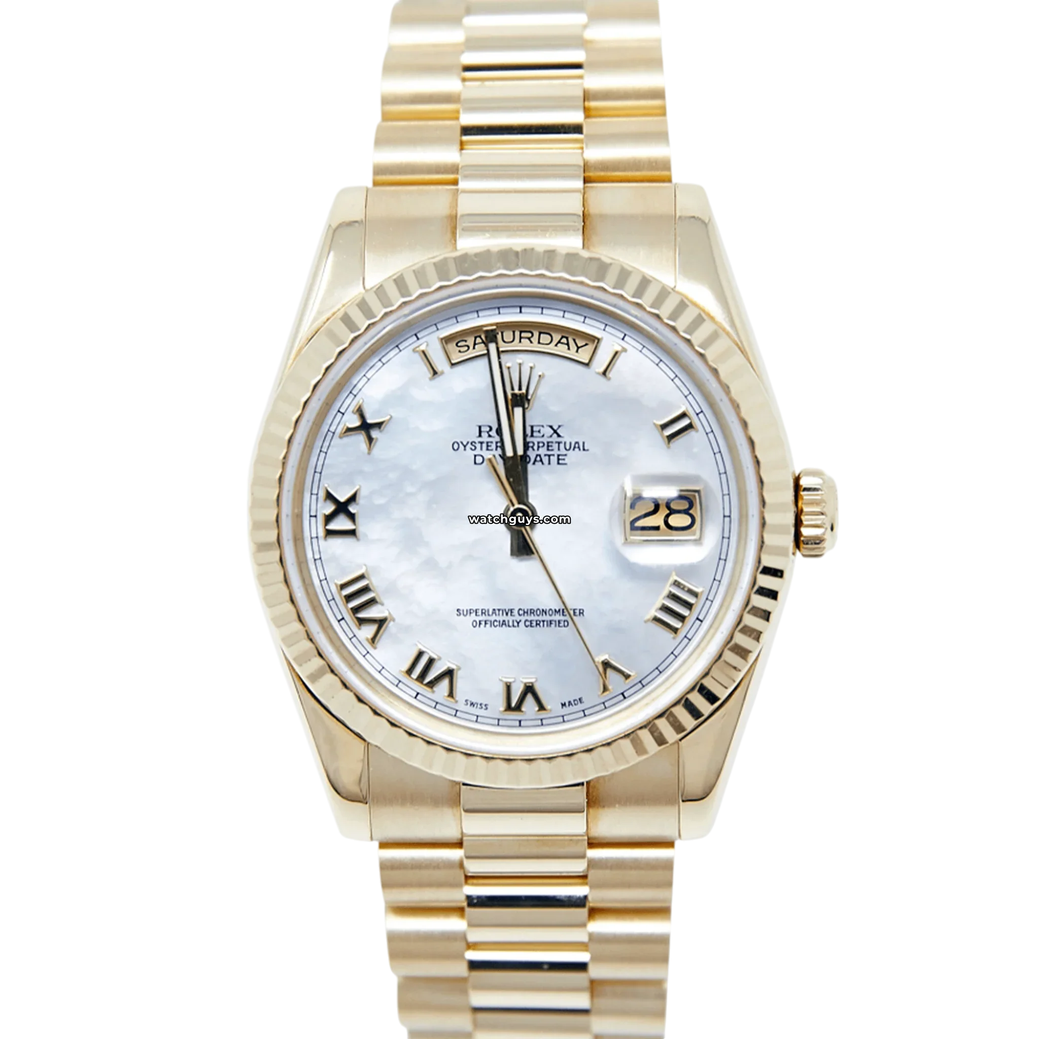 Authentic Rolex Day Date 118238 Watch - 18K Yellow Gold with Mother of Pearl Dial | Luxury Timepiece for Business, Formal Events & Collectors