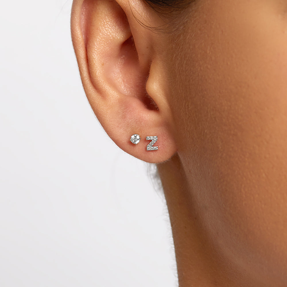 Diamond Letter Z Single Stud Earring in Sterling Silver - Perfect for Birthdays, Gifts & Personalized Jewelry
