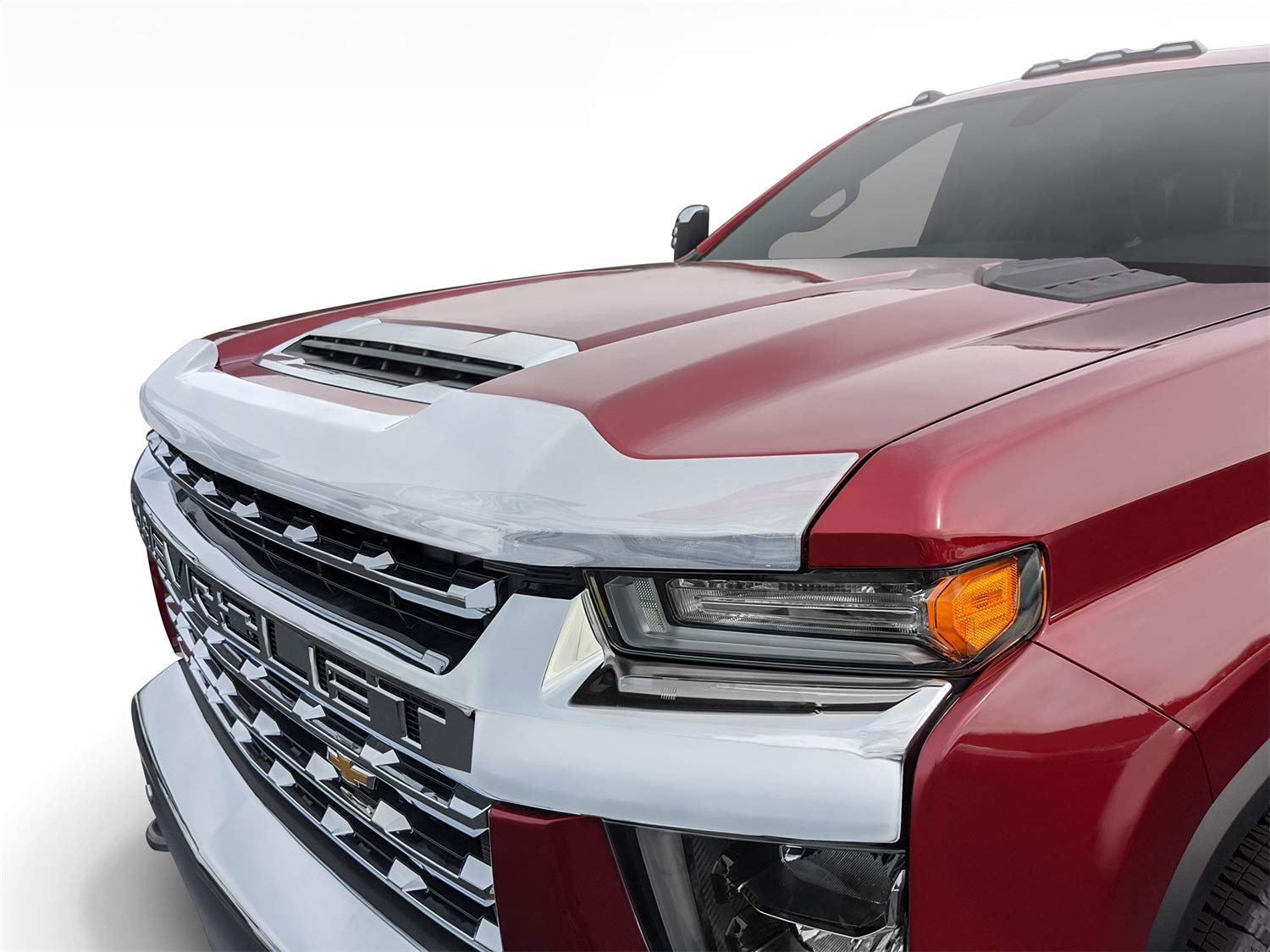 AVS Aeroskin Hood Protector for 2020-2025 Chevy Silverado 2500HD/3500HD - Low Profile Bug Deflector & Stone Guard | Chrome Finish | Durable Truck Accessory for Highway Driving & Off-Road Protection