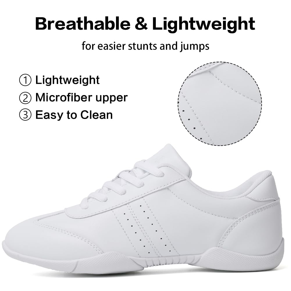 Women's White Cheerleading Shoes - Athletic Dance Sneakers for Girls, Comfortable Flats for Tennis & Walking - Perfect for Cheer Practice, Dance Classes & Casual Wear