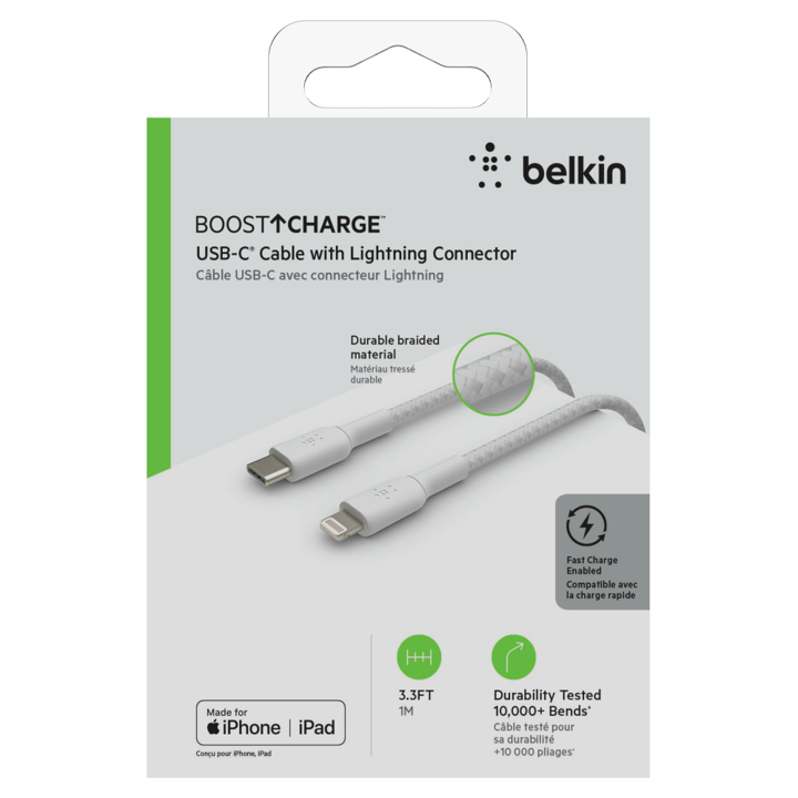 Belkin USB C to Lightning Cable 1M (3.3ft) White - Fast Charging & Data Sync for iPhone, iPad, AirPods - Home, Office & Travel Use