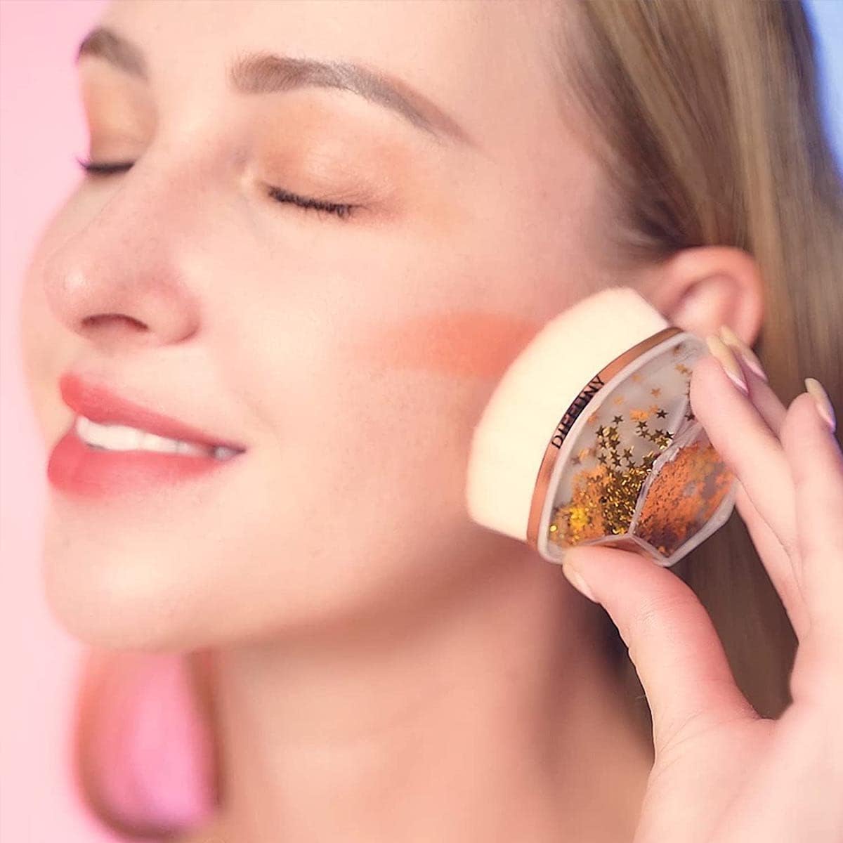 B INIK Hexagon Face Blush Brush - Premium Foundation & Makeup Blender Brush with Ergonomic Handle (Orange) | Perfect for Liquid, Cream & Powder Cosmetics Application