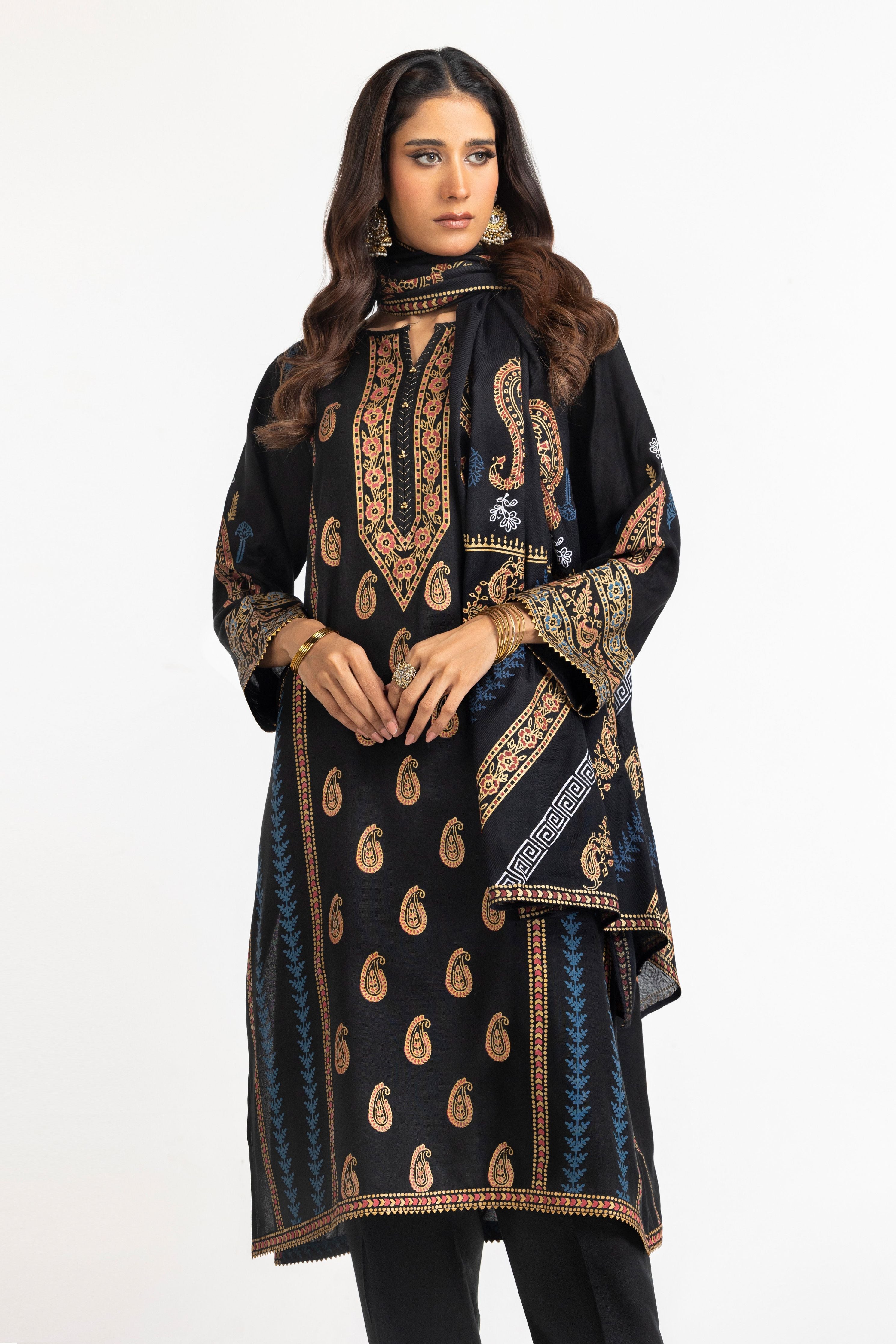 Stylish Acrylic Black Stitched Suit by Gul Ahmed - Perfect for Weddings, Parties & Formal Events