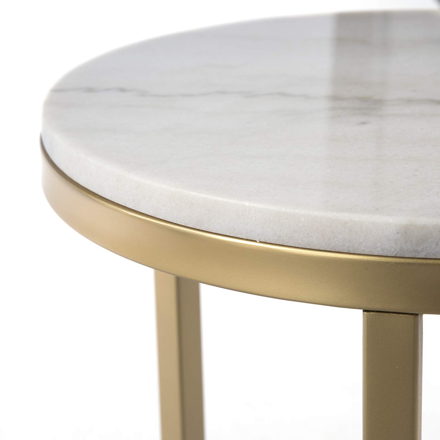SEI Furniture Garza Midcentury Modern Marble Side Table - 18x24 Inches, White - Accent Table for Living Room, Bedroom & Office Decor