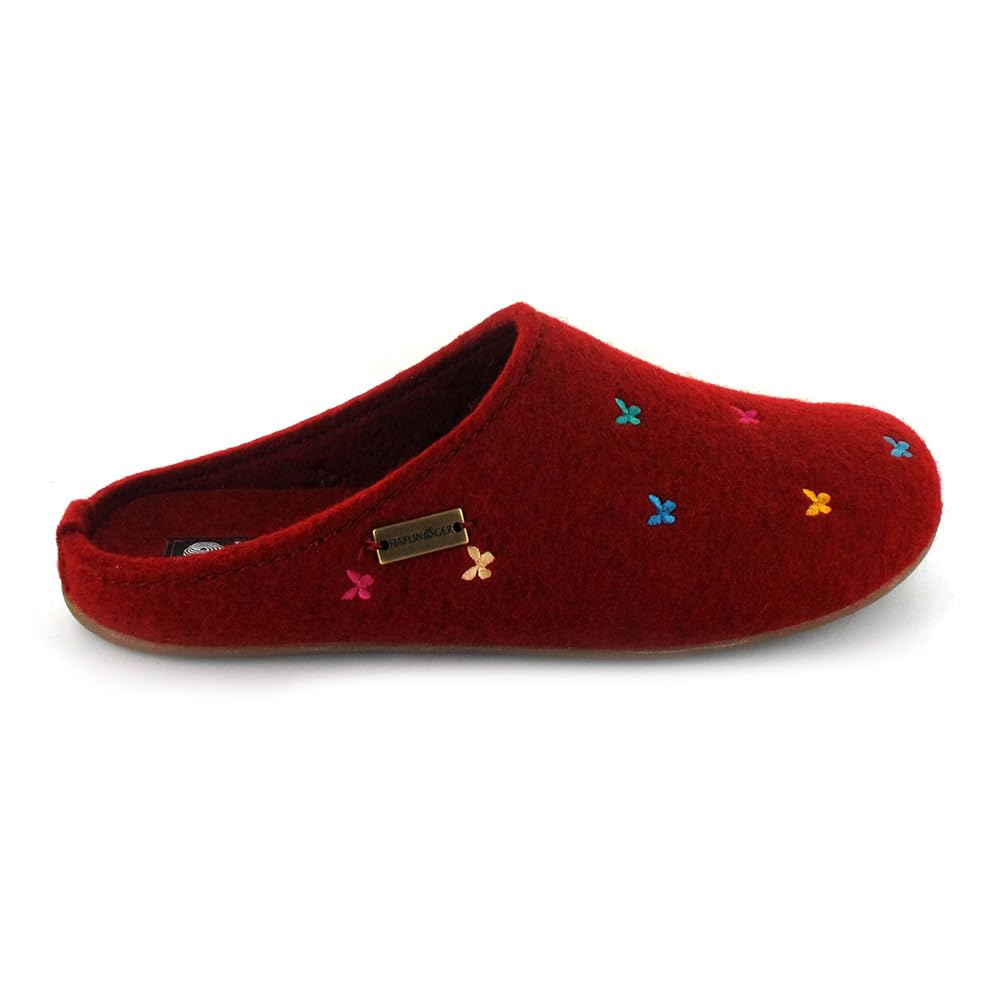 HAFLINGER Women's Wool Felt Slippers - Cozy Butterfly Design Mule Shoes for Indoor/Outdoor Wear - Unisex House Shoes for Relaxing at Home & Quick Errands