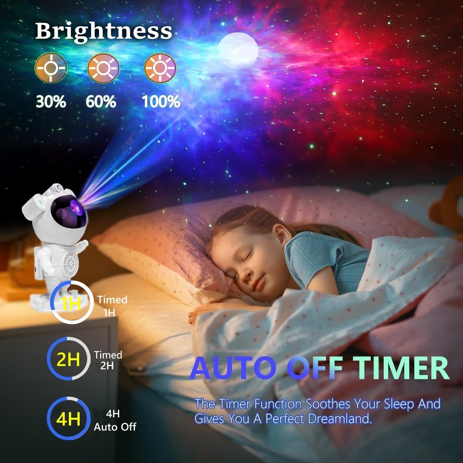 Galaxy Star Projector Night Light with Bluetooth Speaker - Astronaut Space Projector, Starry Nebula Ceiling LED Lamp with Timer for Bedroom, Perfect for Kids & Adults as Christmas & Birthday Gifts - Create a Relaxing Space for Meditation, Sleep Aid, or Romantic Ambience