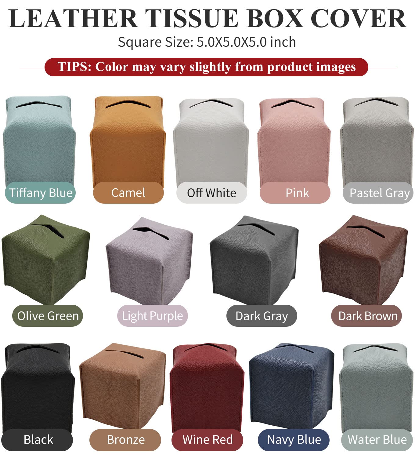 Livelab Square PU Leather Tissue Box Cover - Modern Decorative Tissue Holder for Bathroom, Vanity, Nightstand & Desk (5x5x5 Inches, Dark Brown) | Home & Office Organization Accessory