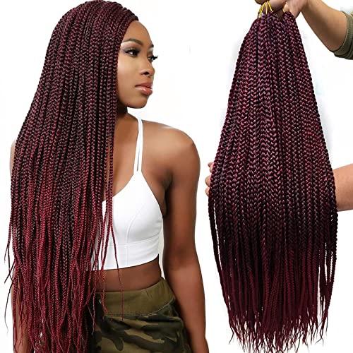 24 Inch Box Braids Crochet Hair - 144 Strands Pre-Looped Synthetic Braiding Hair for Black Women (6 Pack, T1B/BUG) - Perfect for Protective Styles, Everyday Wear & Salon Installations