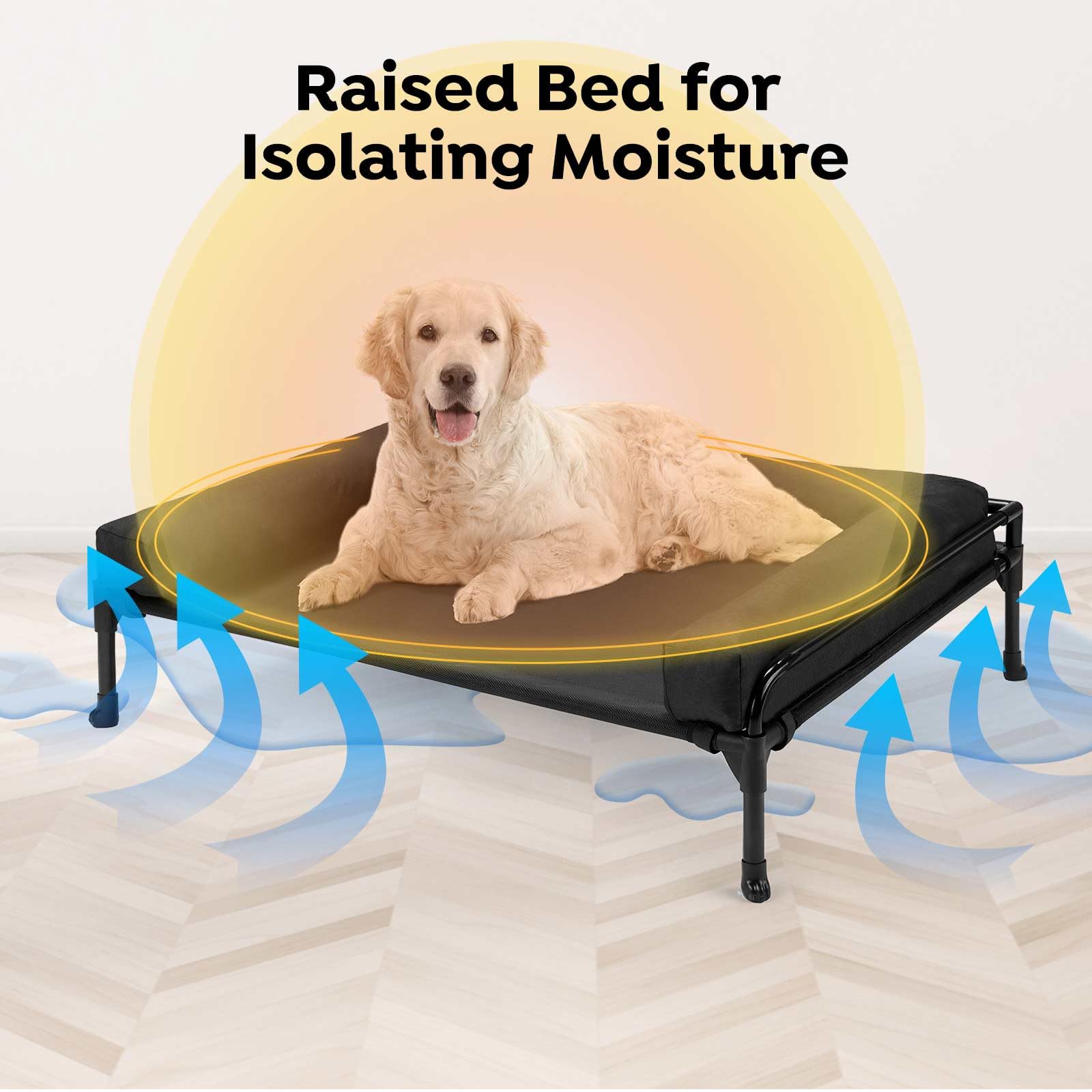 Veehoo Elevated Cooling Dog Bed for Large Dogs - Breathable Mesh Outdoor Pet Cot with Non-Slip Feet & Removable Bolster, 41