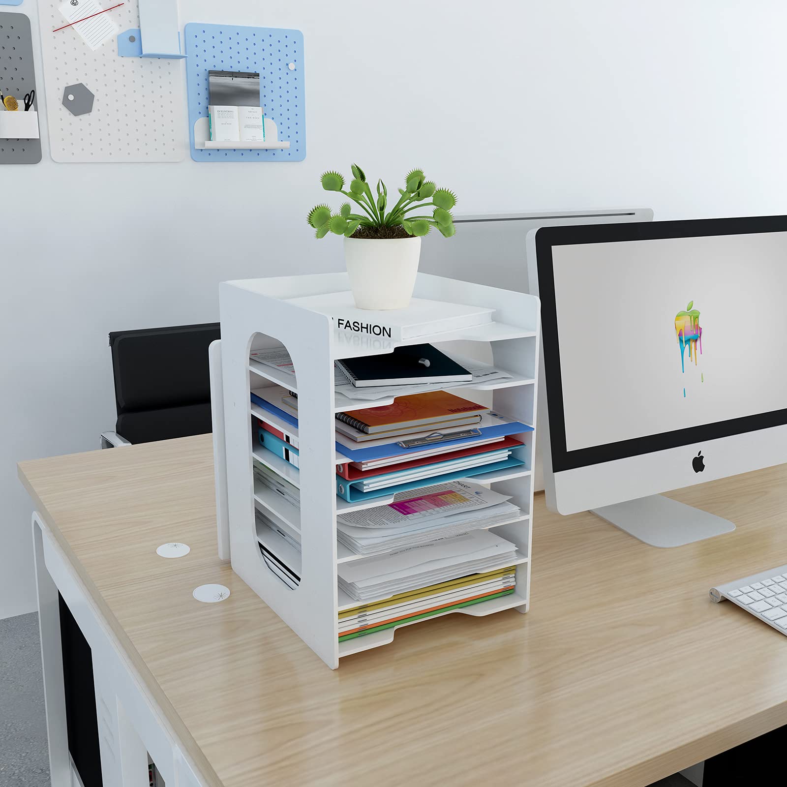 7-Tier White Paper Organizer for Desk - File Holder & Mail Letter Tray, Document Storage Rack for Home Office, School & Classroom - Perfect for Organizing Bills, Notebooks, Office Supplies & Daily Documents