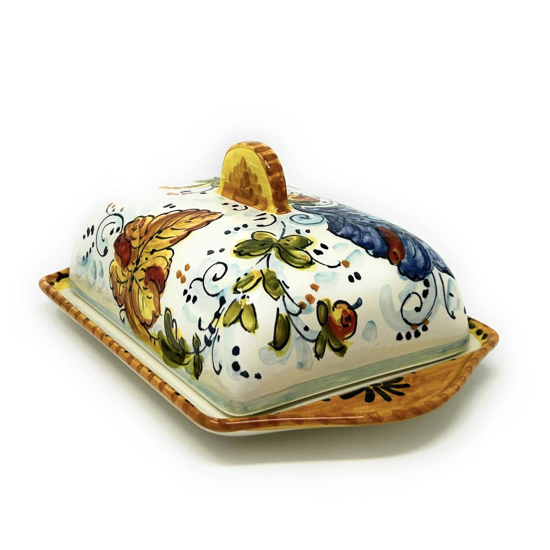 Hand-Painted Italian Ceramic Butter Dish with Rooster Design - Tuscan Art Pottery from Montelupo, Italy | Perfect for Kitchen Decor & Gift Giving