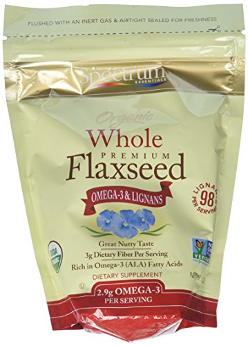 Organic Whole Premium Flaxseed by Spectrum Essentials - 15oz Bag | High in Omega-3 & Fiber | Perfect for Smoothies, Baking & Healthy Snacks