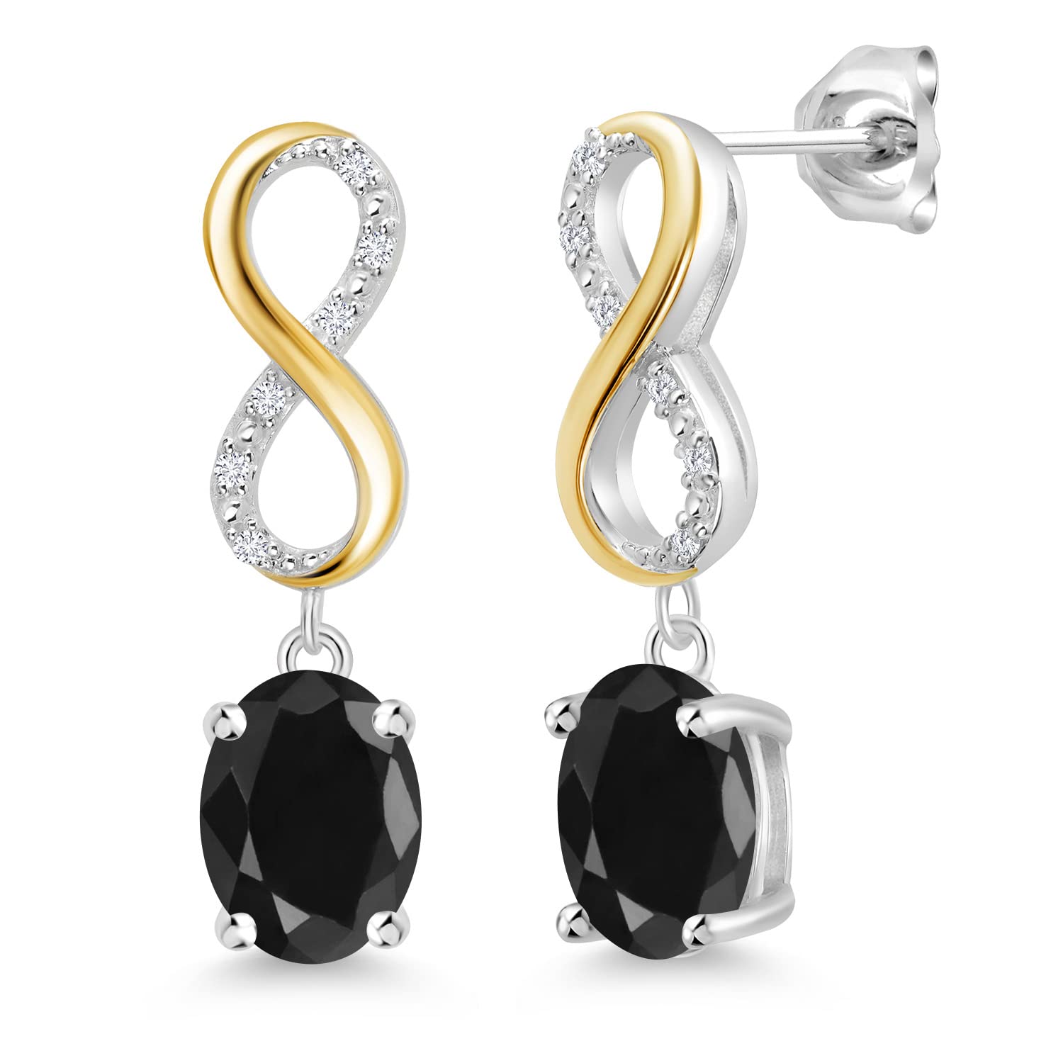 Gem Stone King 8X6MM Oval Cut Dangle Infinity Earrings for Women - Birthstone & Lab Grown Diamond in 925 Silver or 10K Yellow Gold | Fine Jewelry Gift for Her, Mom, Wife | Perfect for Weddings, Anniversaries & Special Occasions