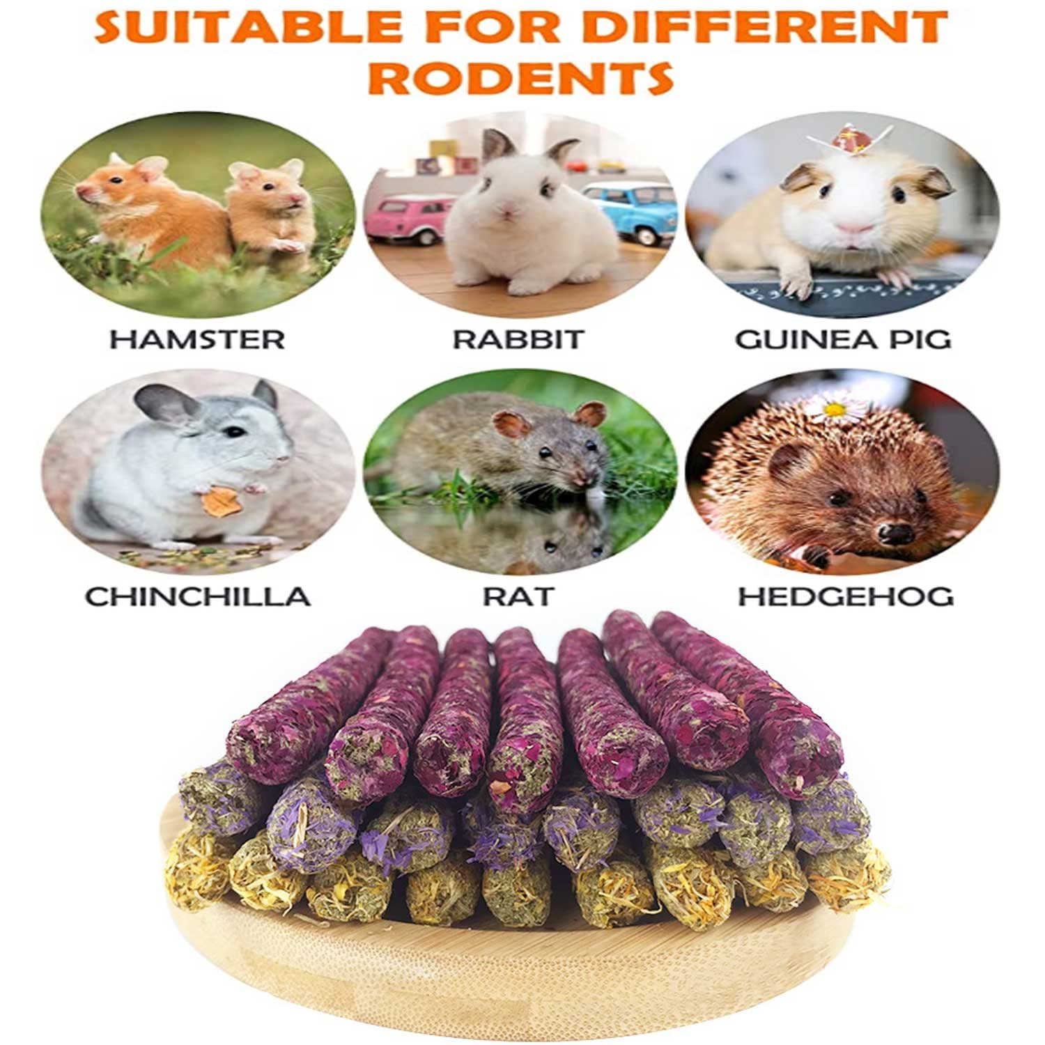 Natural Timothy Hay Sticks & Apple Wood Chews for Rabbits, Guinea Pigs, Chinchillas - Healthy Teeth Chewing Toys for Small Pets - Perfect for Cage Enrichment and Dental Care
