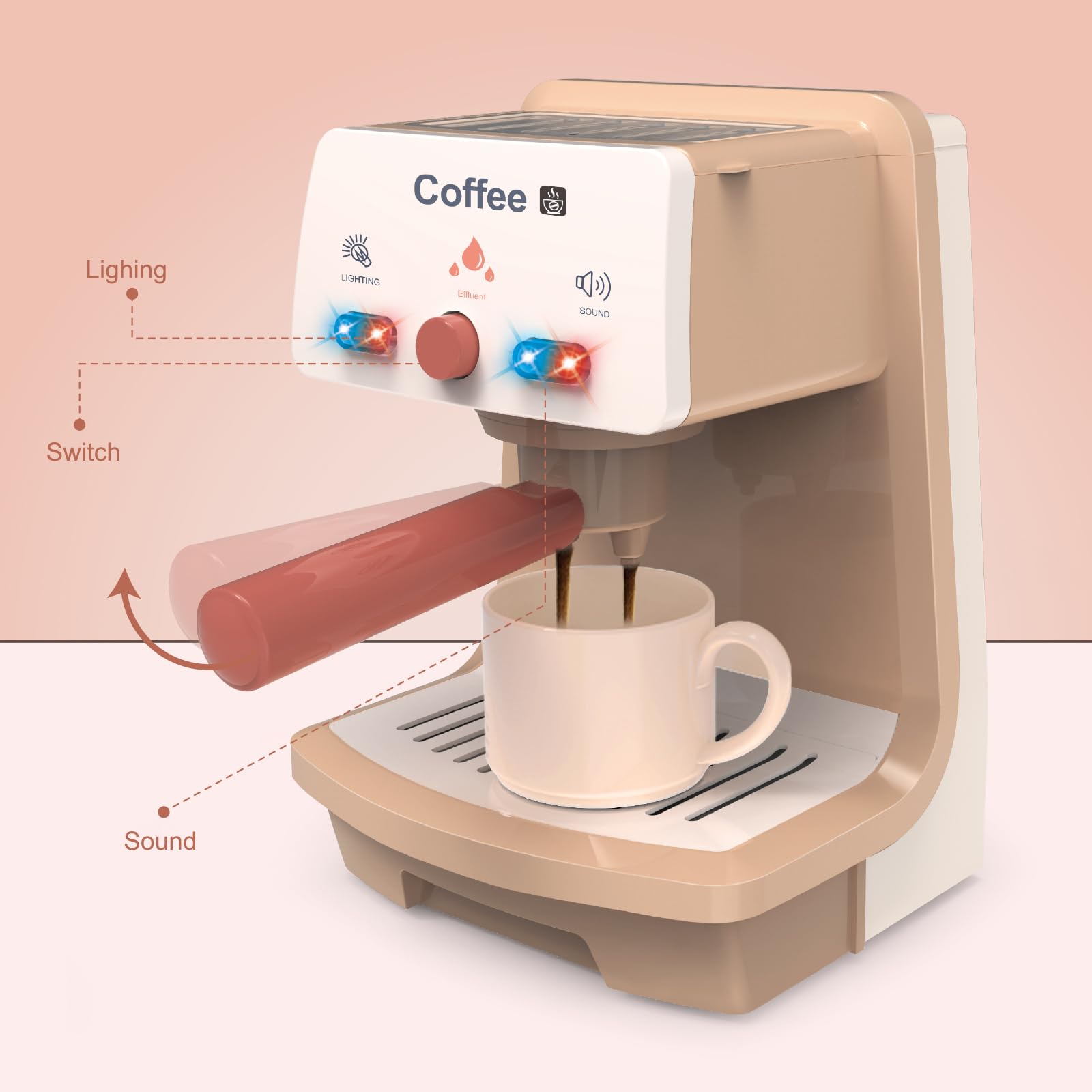 **Kids Pretend Play Coffee Maker Toy Set - Realistic Espresso Machine with Lights & Sounds for Imaginative Play - Perfect for Role-Playing & Kitchen Fun**