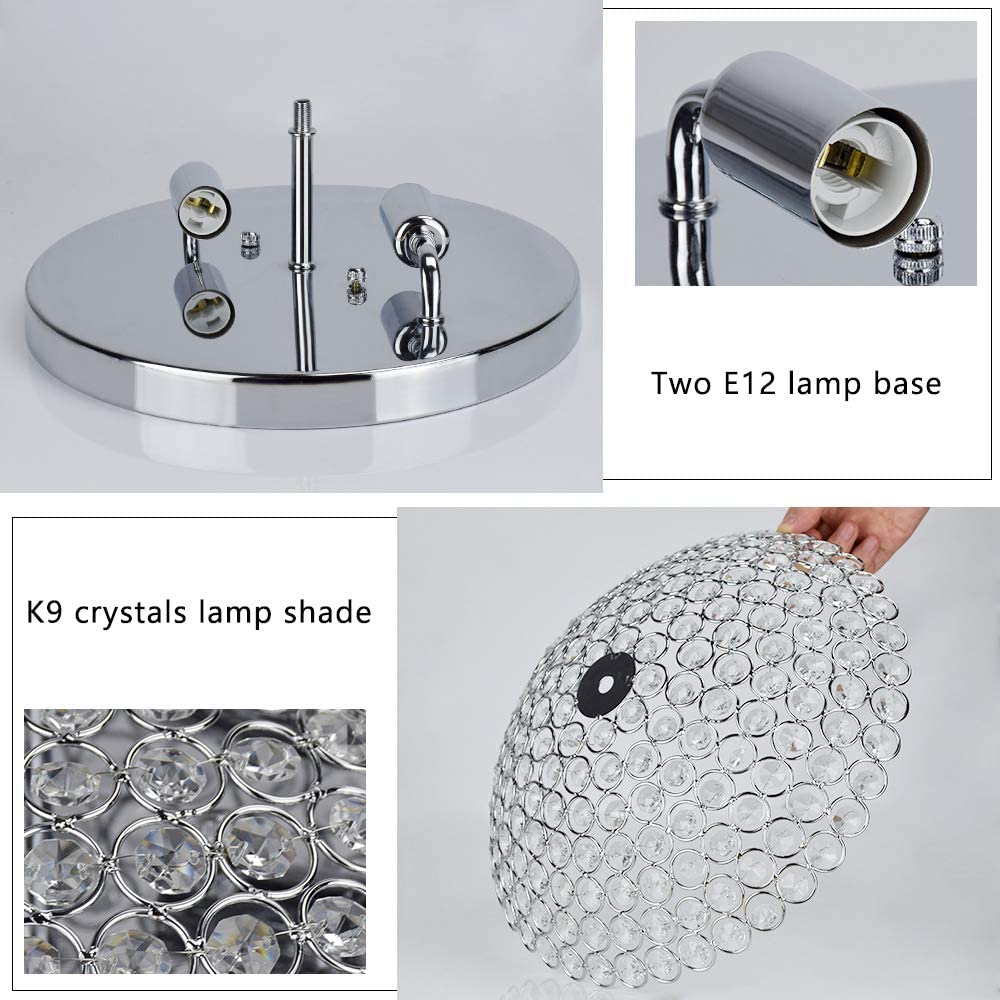 Depuley Modern Crystal Ceiling Light Fixture - 2-Light Flush Mount Chandelier with Chrome Finish & Bowl Shade Design for Dining Room, Bedroom or Living Room Lighting