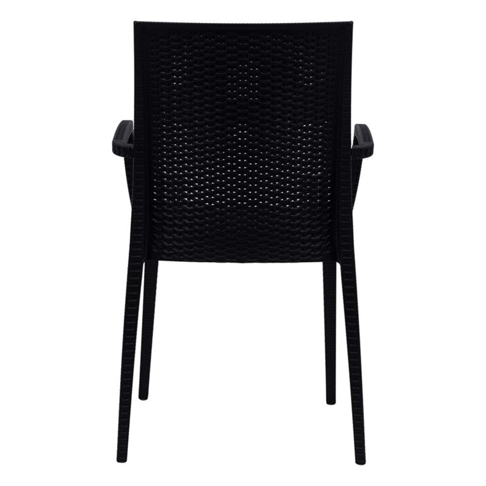 LeisureMod Modern Indoor Outdoor Woven Rattan Arm Chair - Black | Patio, Living Room, Bedroom & Office Seating