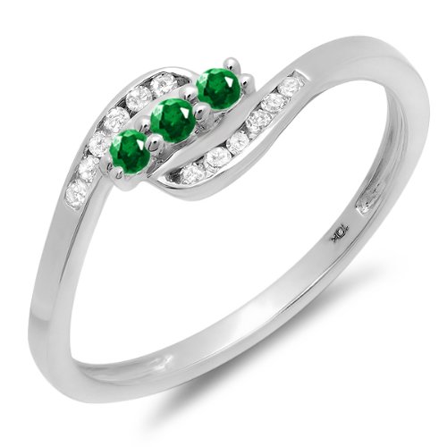 10K White Gold Round Emerald and Diamond Ladies Wedding Ring - Anniversary, Promise, Engagement Jewelry Gift for Her | Perfect for Bridal, Proposal, Valentine's Day